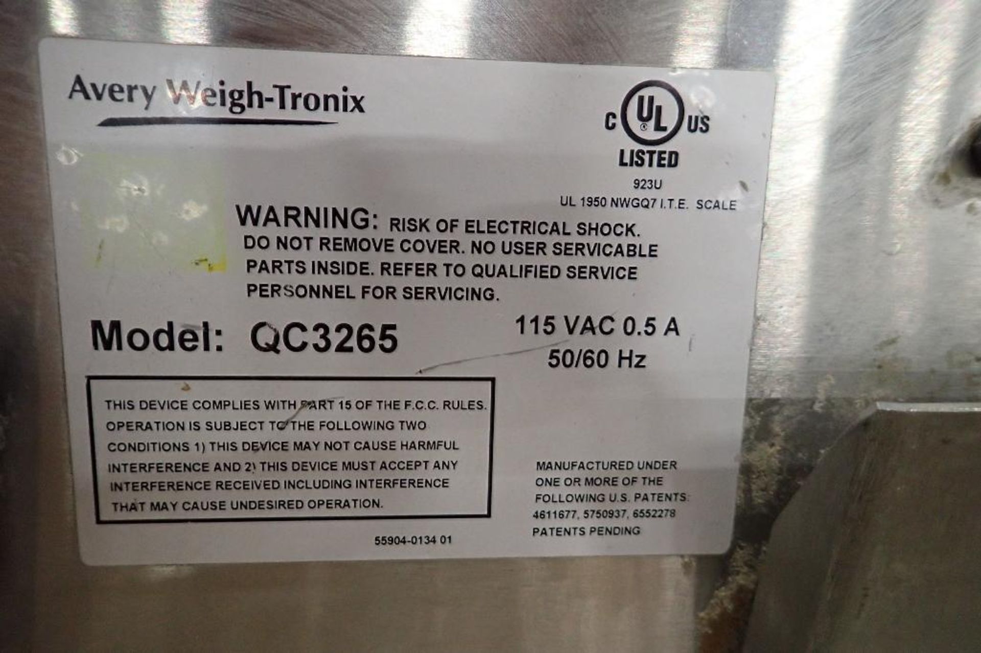 Weigh Tronix bench scale, Model QC 3265, 20 in. x 20 in.. (See photos for additional specs). **Riggi - Image 2 of 5