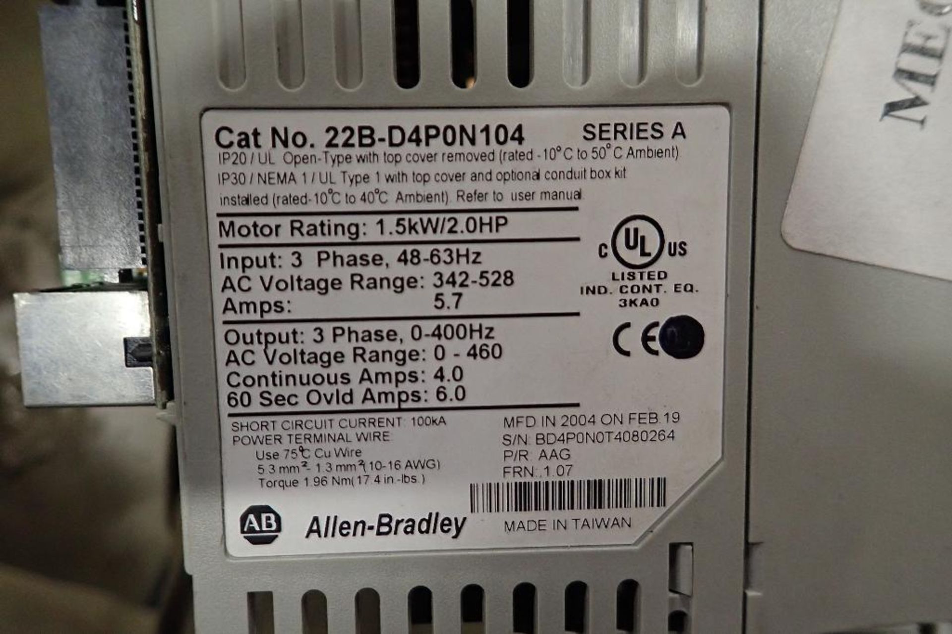 (3) Allen Bradley powerflex 40 vfds, .5 hp, 1 hp, 1.5 hp. (See photos for additional specs). **Riggi - Image 7 of 7