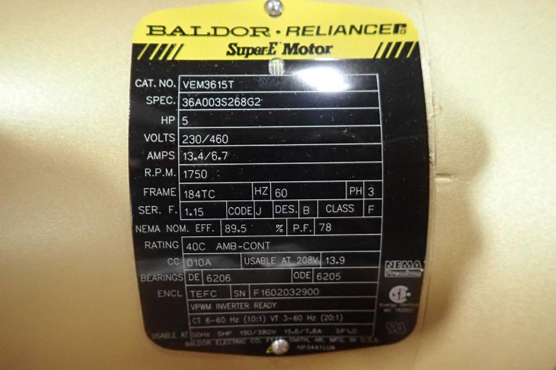 New Baldor 5 hp electric motor. (See photos for additional specs). **Rigging Fee: $25** (Located in - Image 4 of 4