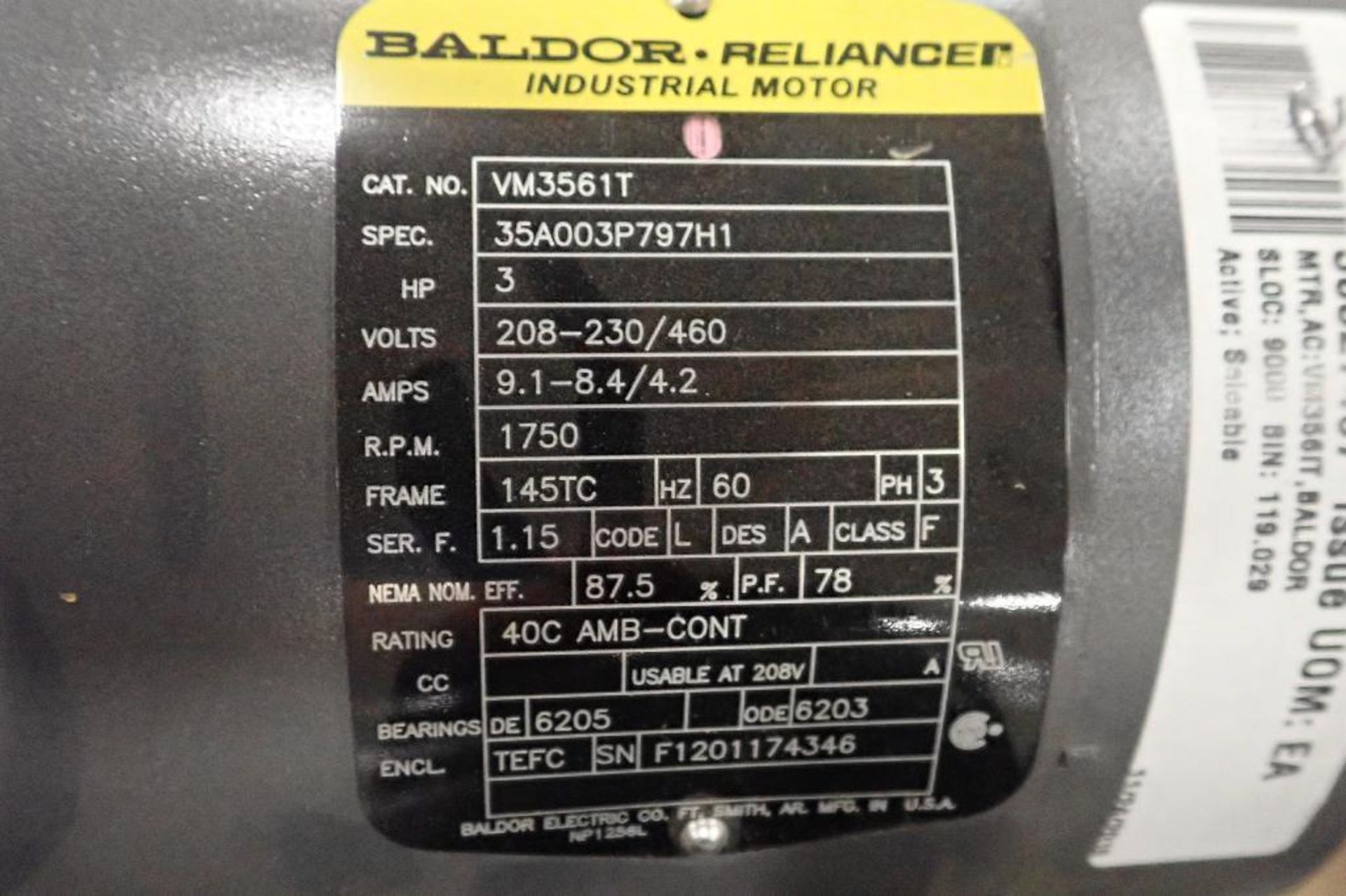 Pallet of Baldor electric motors. (See photos for additional specs). **Rigging Fee: $25** (Located i - Image 10 of 30