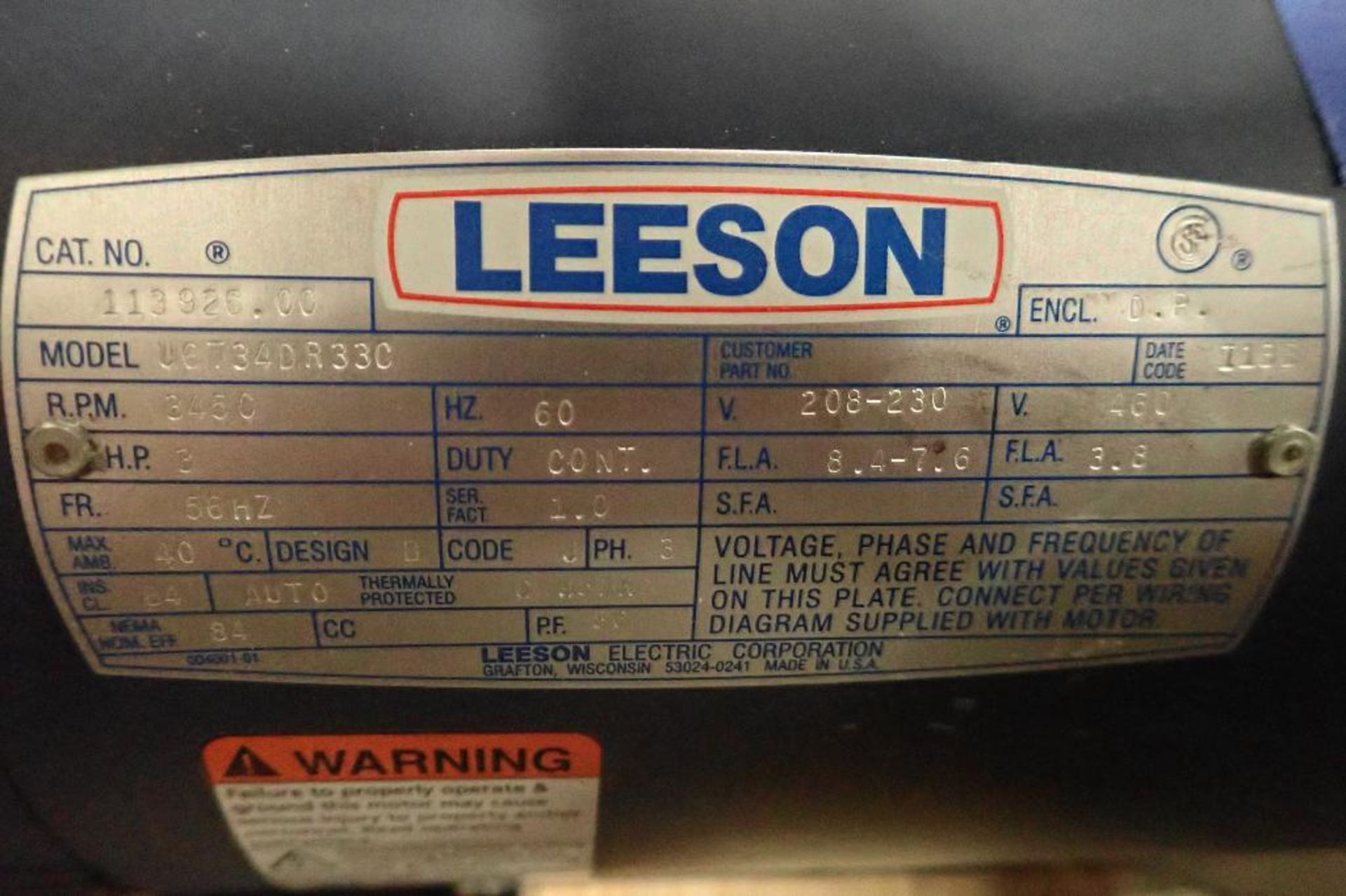 (3) electric motors, 0.75 hp to 4 hp. (See photos for additional specs). **Rigging Fee: $25** (Locat - Image 4 of 10