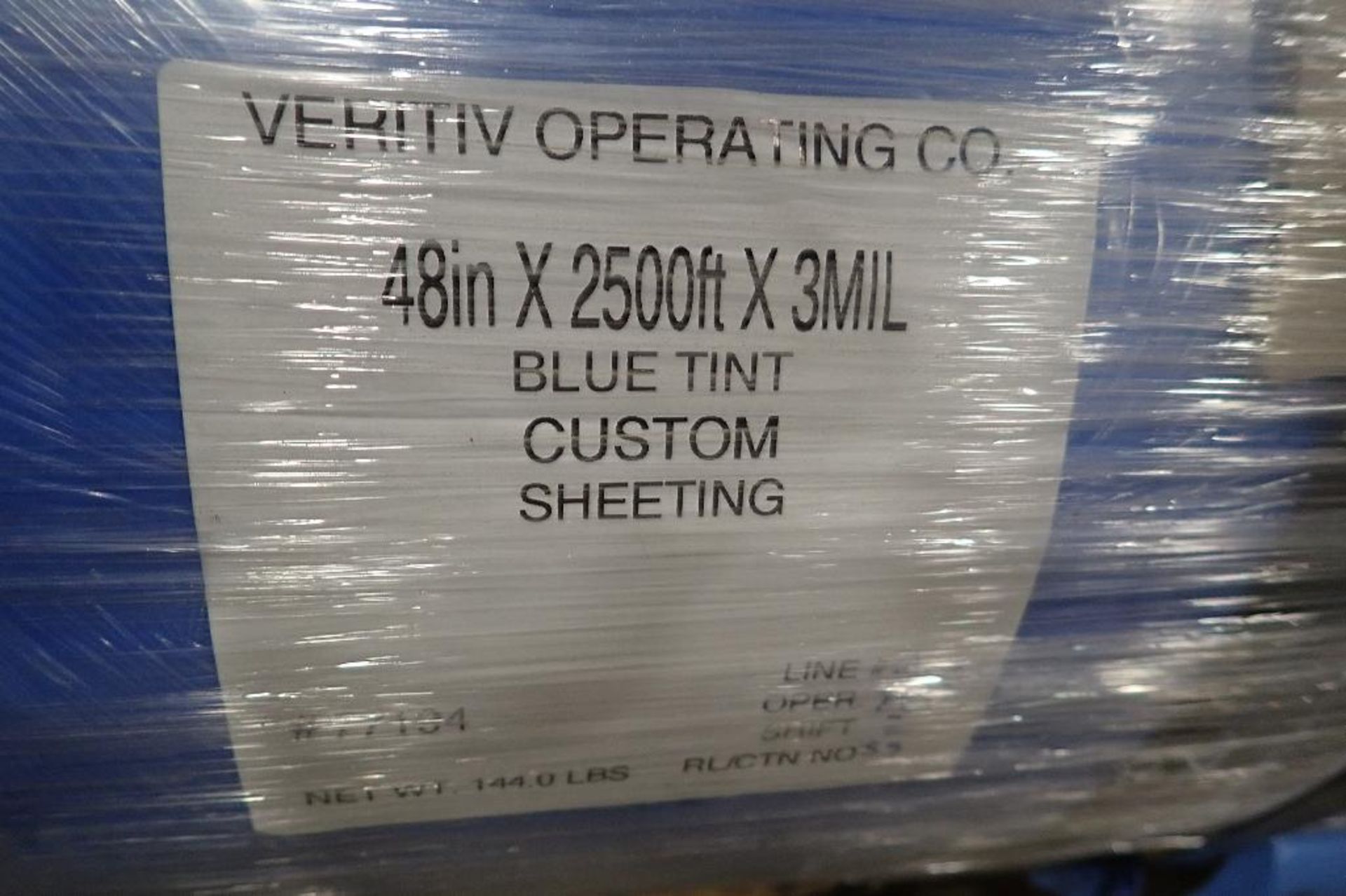 (9) Rolls Veritiv Operating company 48 in. x 2500 ft. x 3 mil. Blue tint custom sheeting.. (See phot - Image 3 of 3