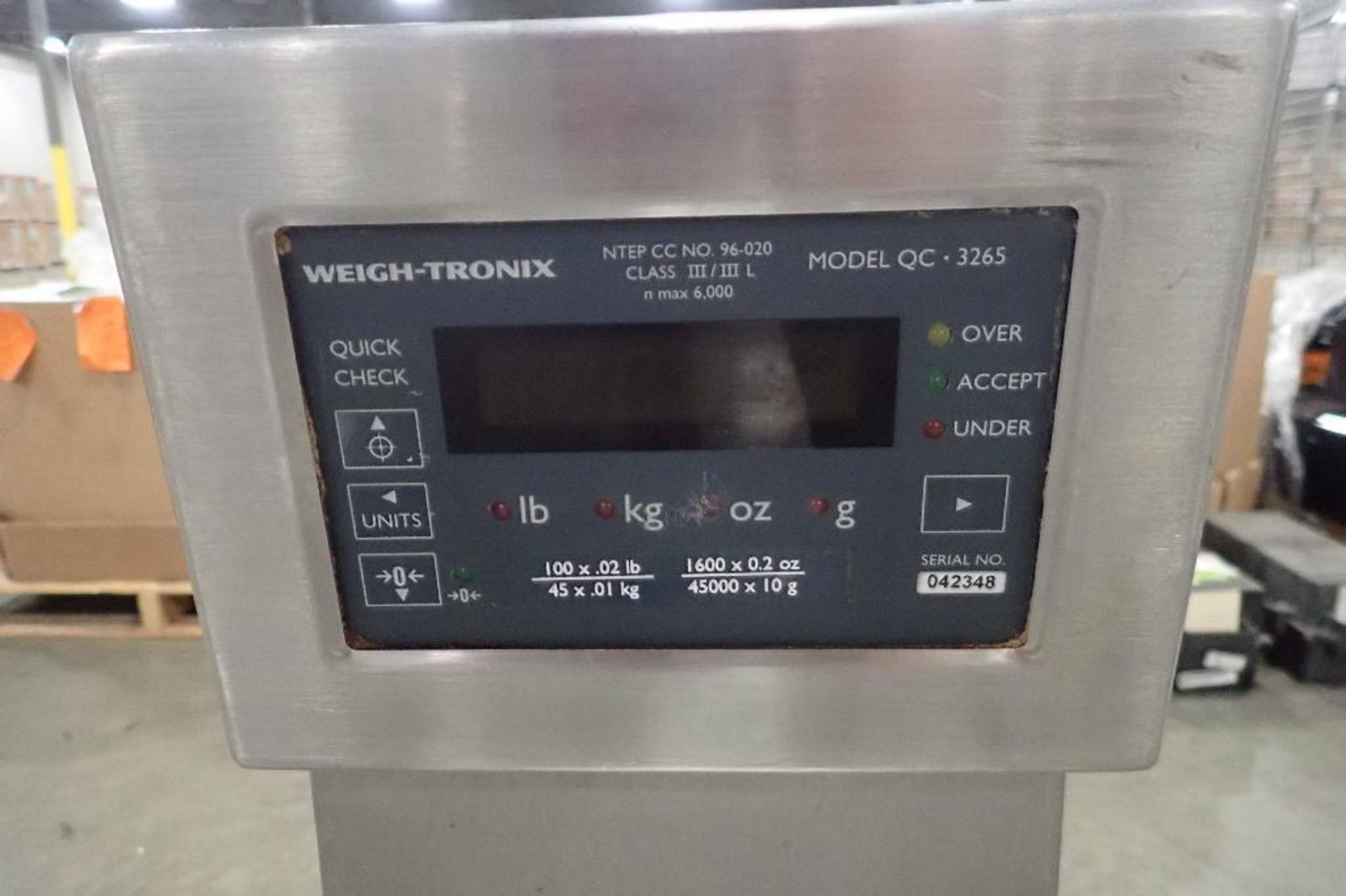 Weigh Tronix bench scale, Model QC 3265, 20 in. x 20 in.. (See photos for additional specs). **Riggi