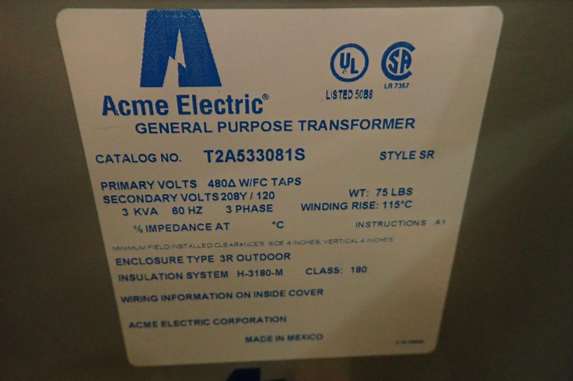 (5) New Acme general purpose transformers. (See photos for additional specs). **Rigging Fee: $25** ( - Image 9 of 11