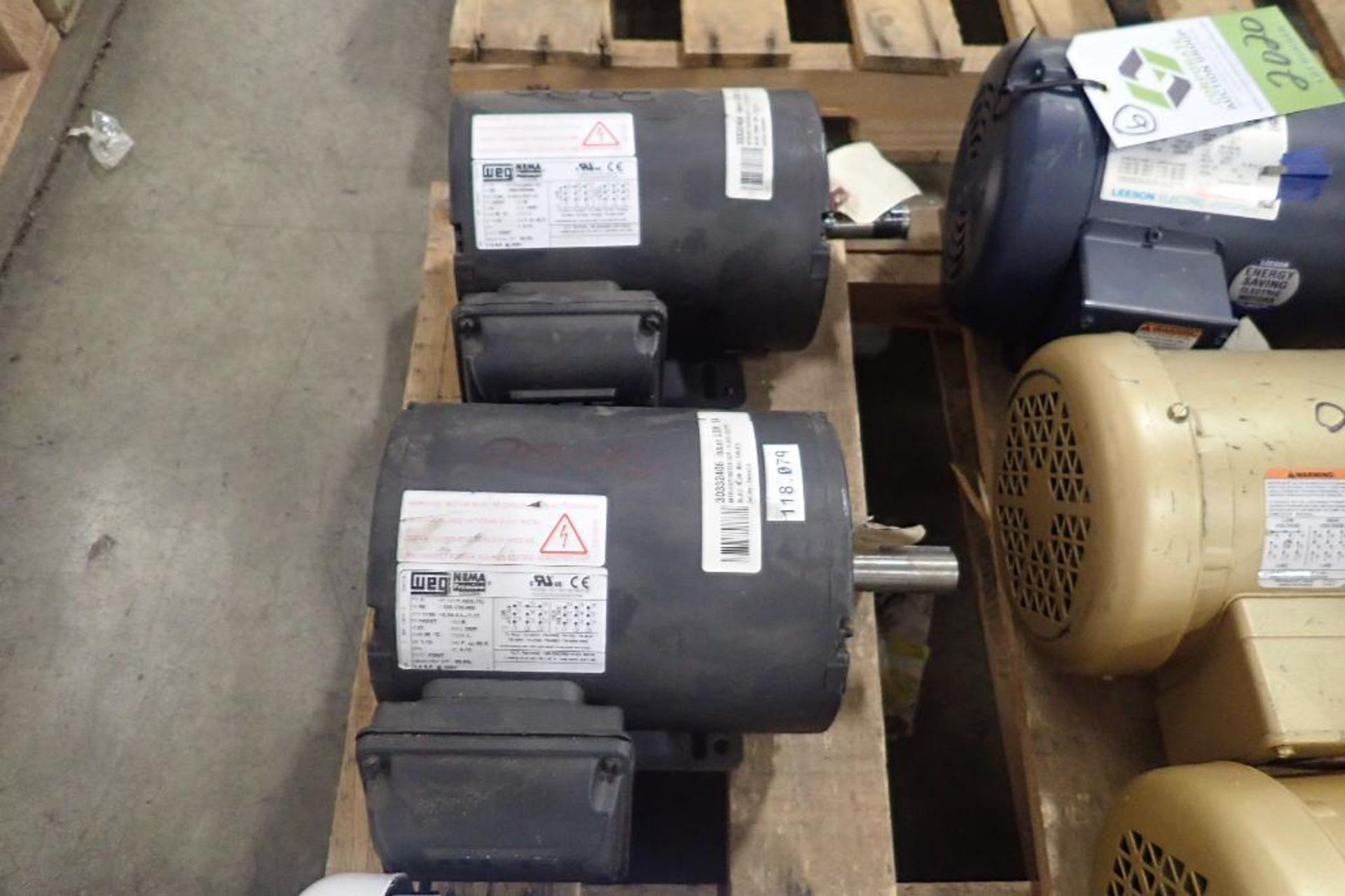 (6) assorted electric motors, 1 hp to 1.5 hp. (See photos for additional specs). **Rigging Fee: $25* - Image 2 of 14