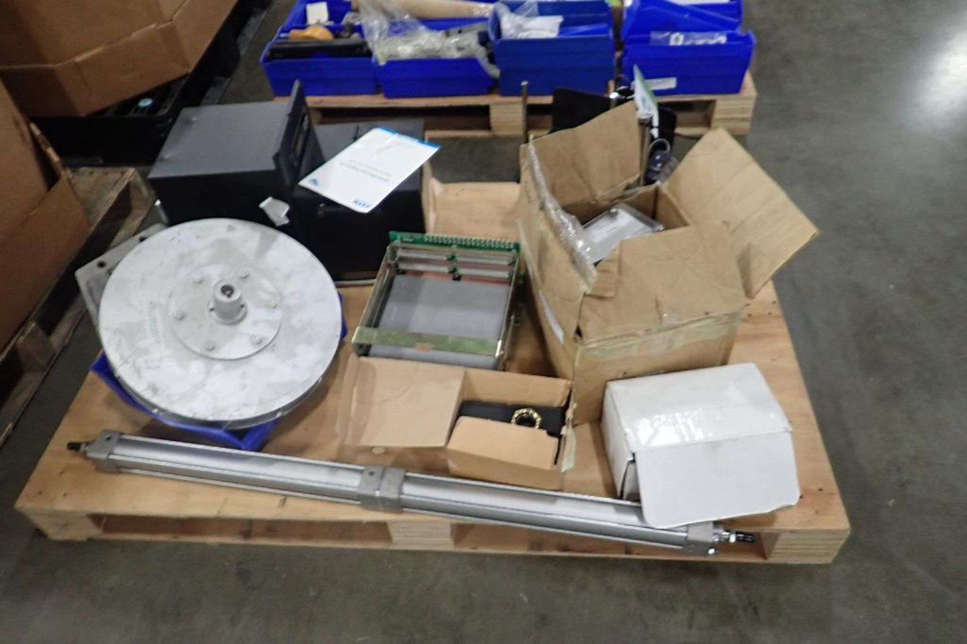 (2) Skids of parts, conveyor chain, belting, Sato printer, labeler parts, printer parts. (See photos - Image 8 of 20