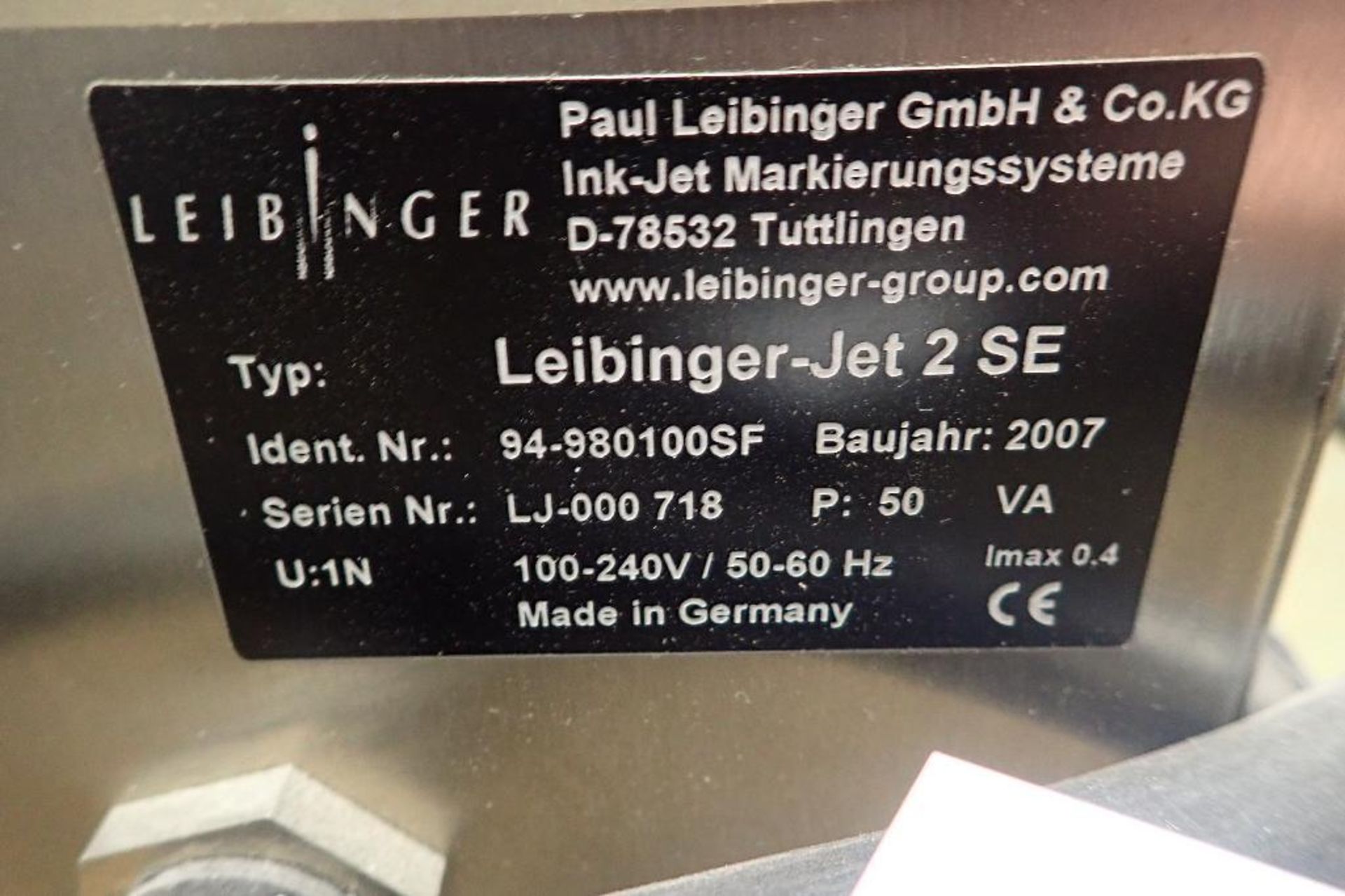 2007 Leibinger inkjet marking machine, Type JET 2 SE, SN LJ-00718, with head on SS cart **Rigging FE - Image 6 of 7