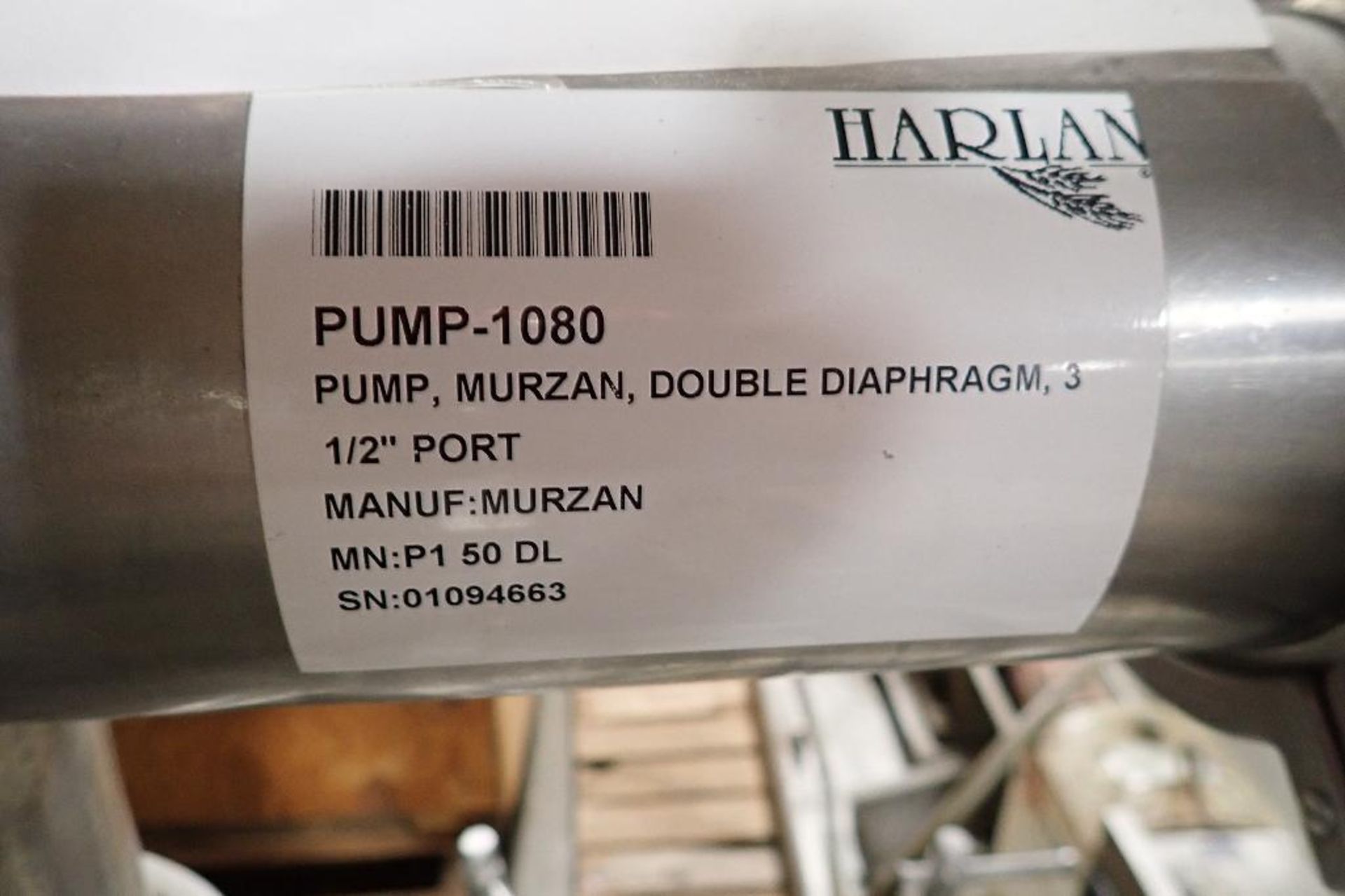 SS Murzan diaphragm pump, Model P1 50 DL, SN 01094663, 4 in. sanitary clamp, SS frame **Rigging FEE: - Image 6 of 6