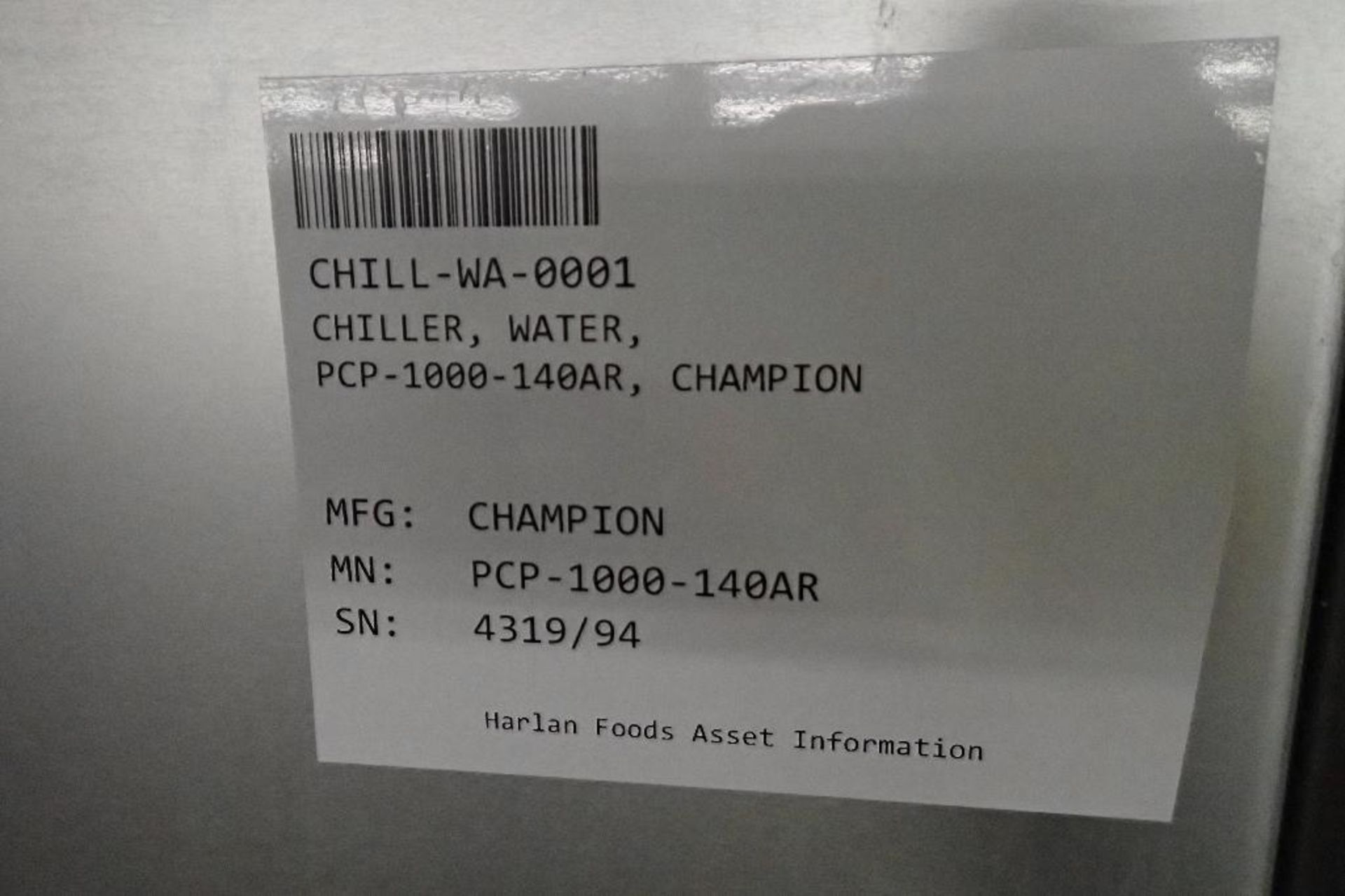 Champion water chiller, Model PCP-1000-140AR, SN 4319/94 **Rigging FEE: $175 ** - Image 7 of 7