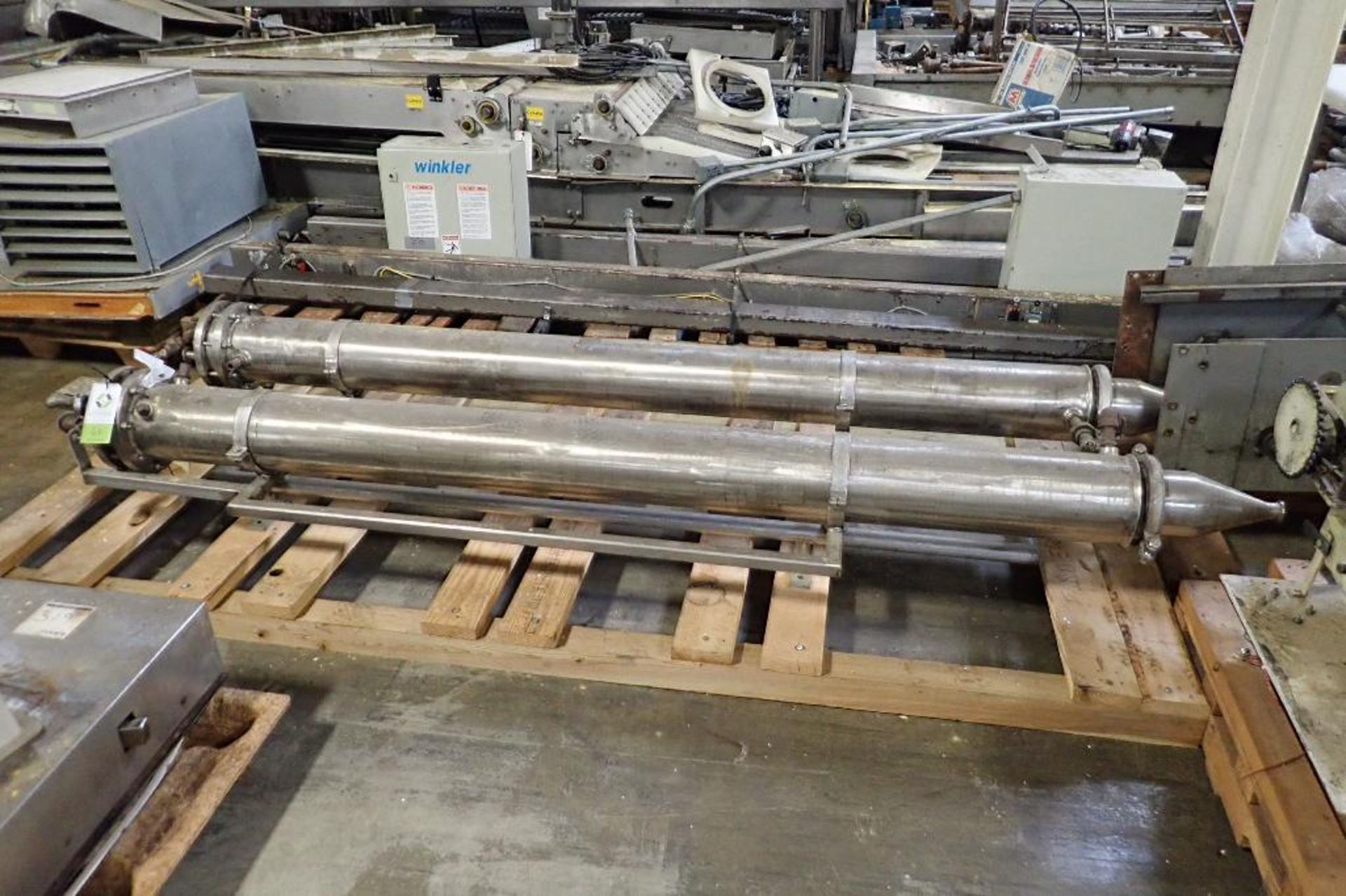 SS tube-in heat exchanger, 96 in. long x 8 in. dia, Model E696 CONCENTRATOR, 115 PSI @ 353 F **Riggi