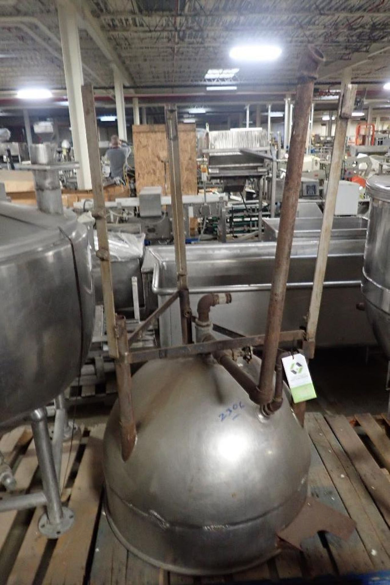 SS jacketed kettle, 36 in. dia x 30 in. tall, mild steel legs **Rigging FEE: $50 **