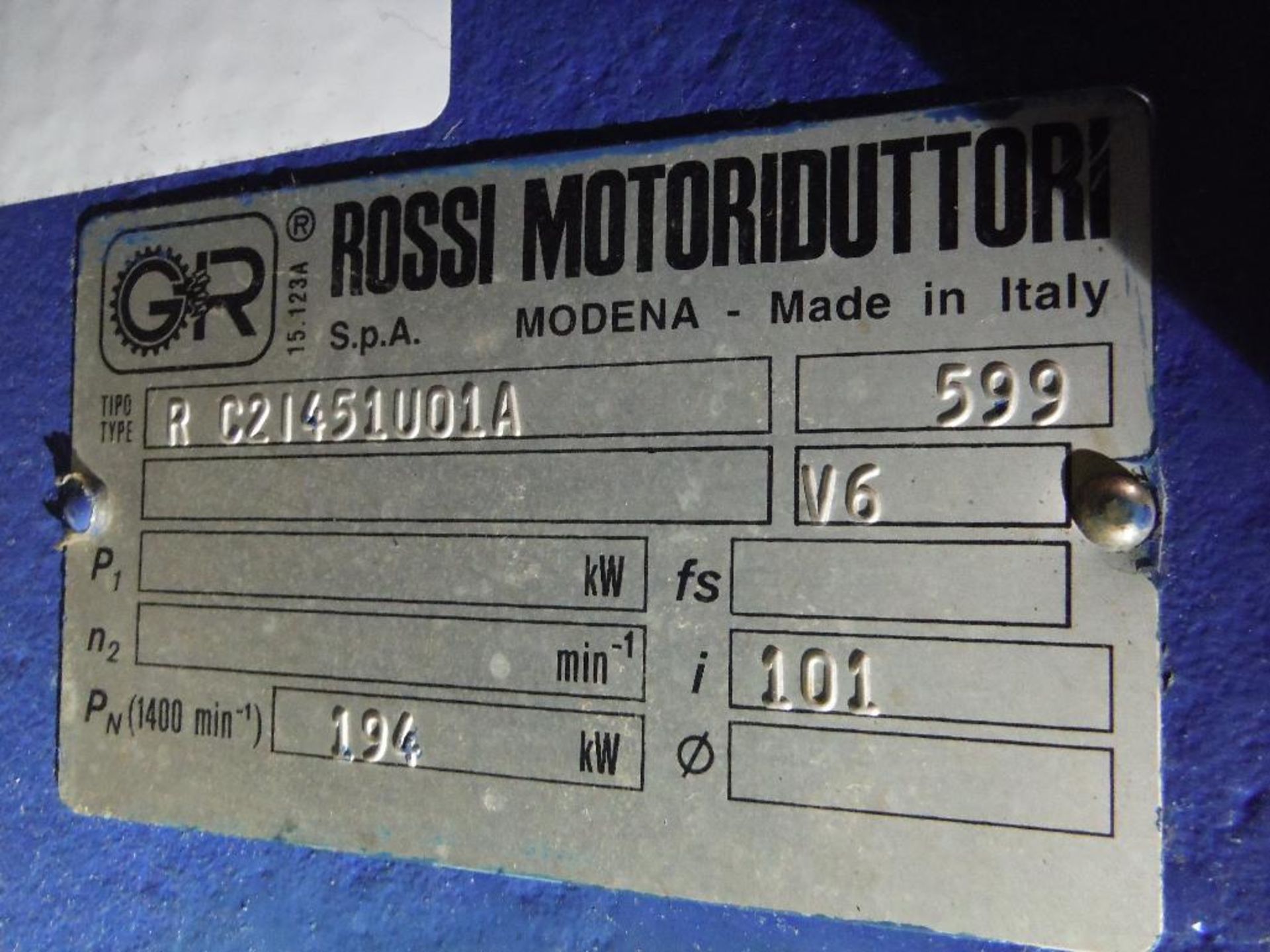 Rossi spiral freezer drive, Model RC21451U01A, 47 hp drive **Rigging FEE: $50 ** - Image 4 of 6