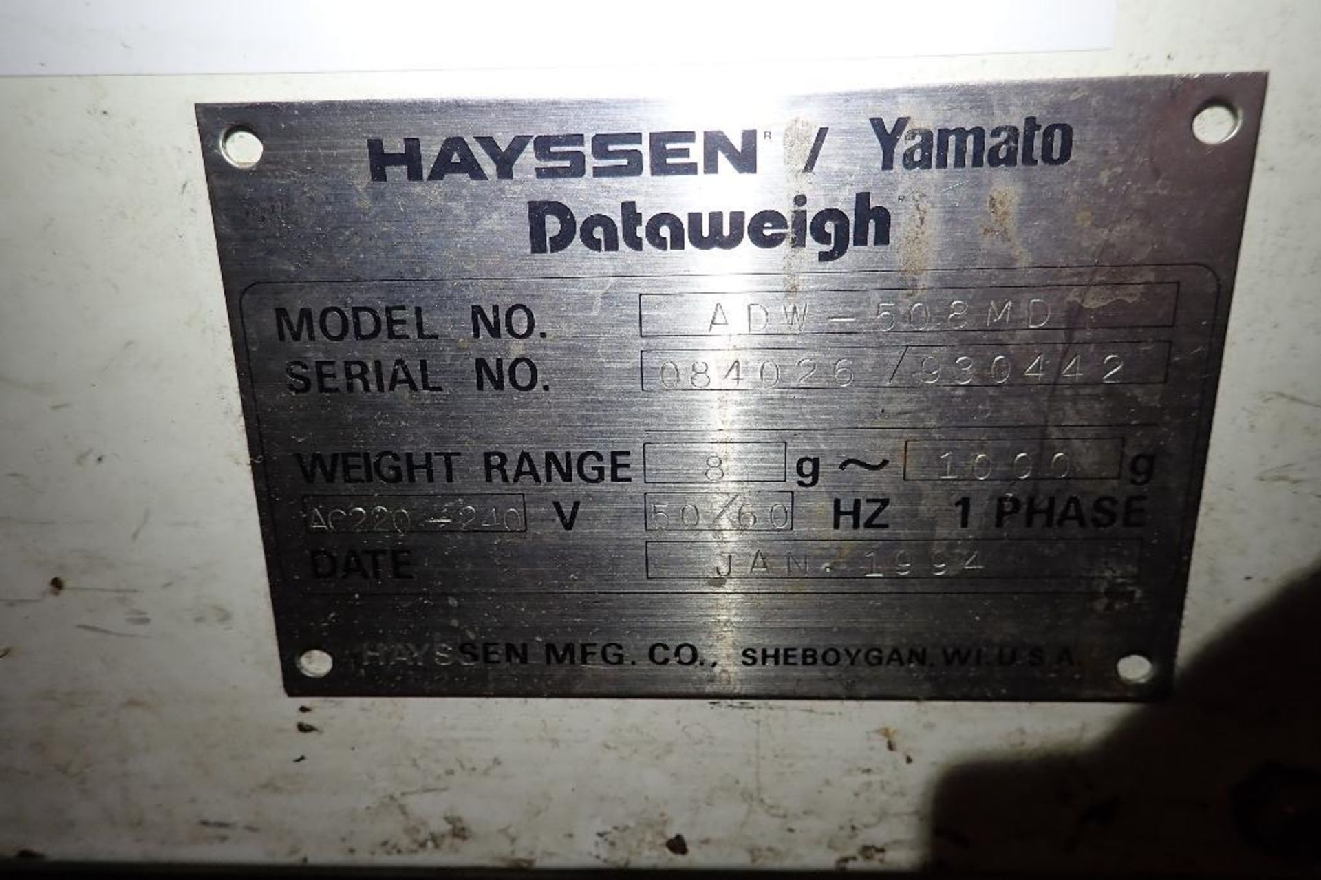 1994 Hayssen Yamato data weigh 8 head scale, Model ADW-508MD, SN 084026/930442, 8 g to 1000 g capaci - Image 11 of 34