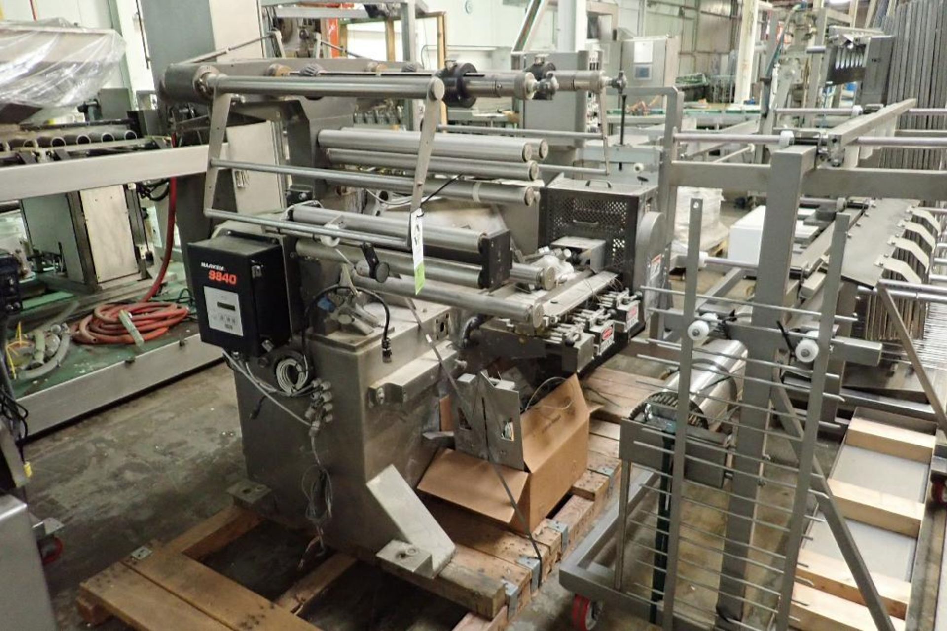 Allpac horizontal form-fill-seal machine, missing infeed, 23 in. web, 8 in. wide 1-up jaw (incomplet