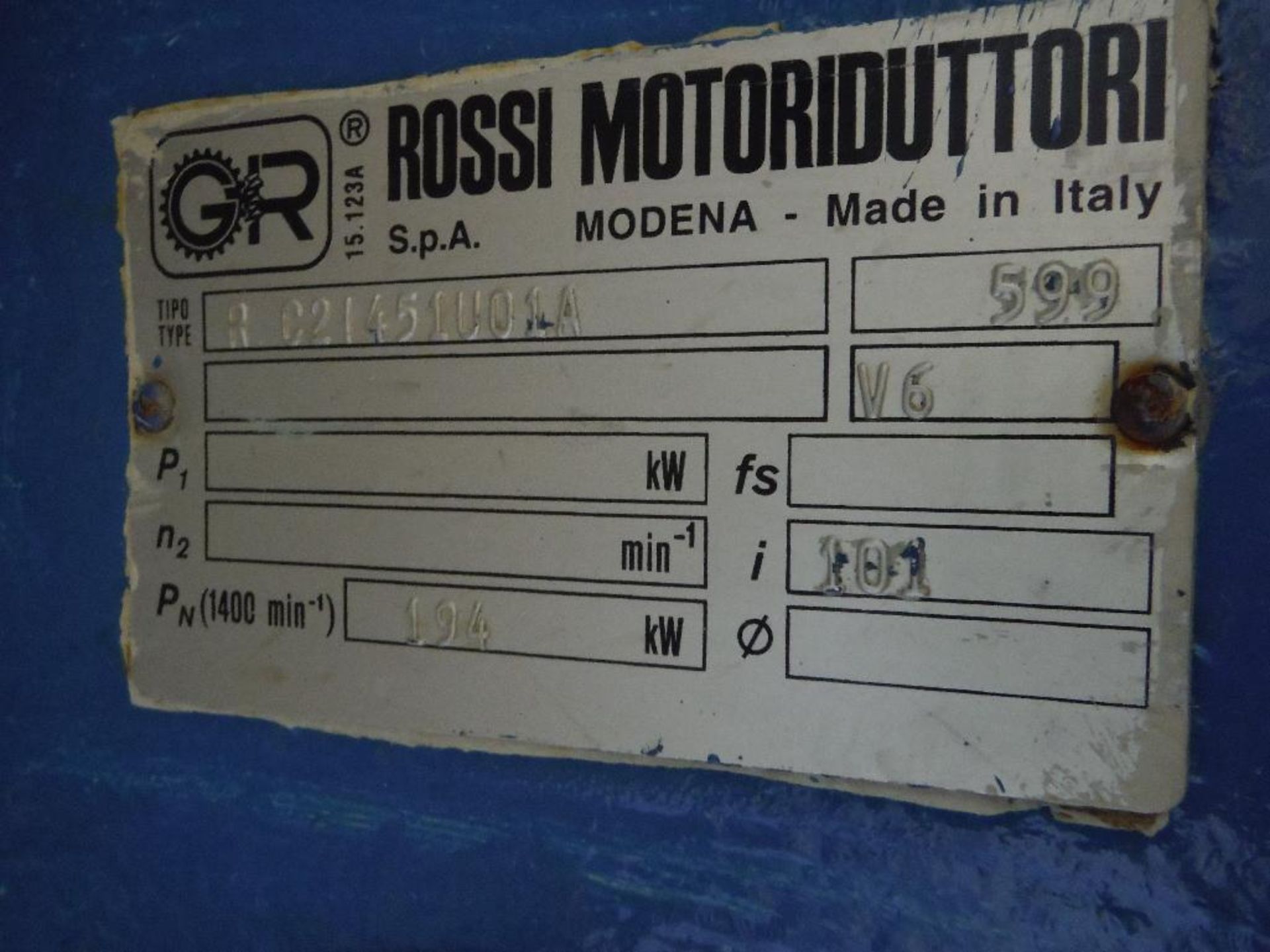 Rossi spiral freezer drive, Model RC21451U01A, 47 hp drive **Rigging FEE: $50 ** - Image 5 of 7