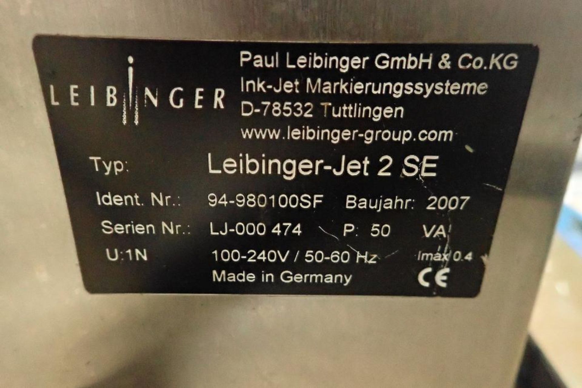 2007 Leibinger inkjet marking machine, Type JET 2 SE, SN LJ-000 74, with head on SS cart **Rigging F - Image 6 of 7