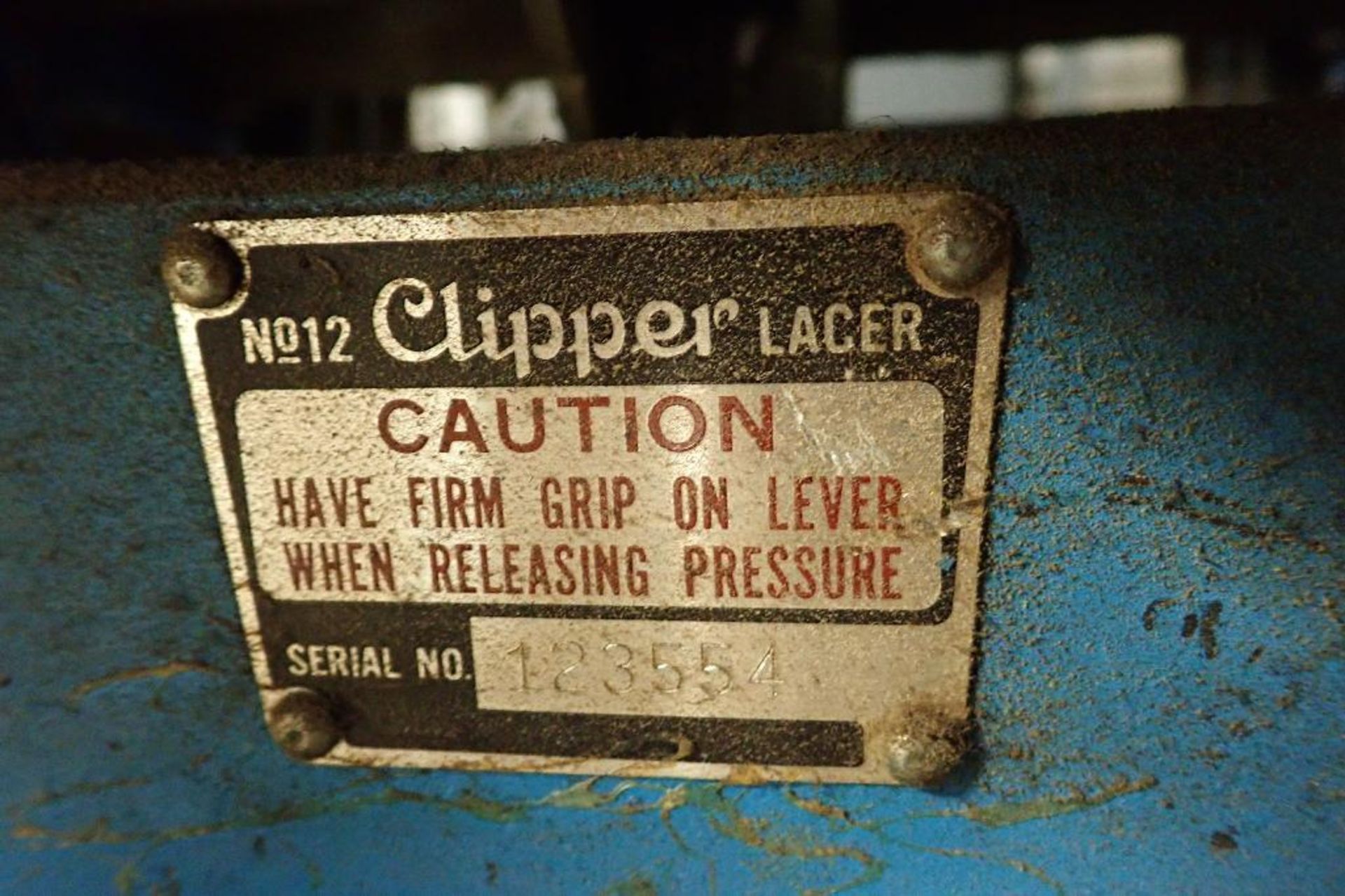 Clipper No 12 belt Lacer, SN 123554, on mild steel stand, **Rigging FEE: $50 ** - Image 4 of 4
