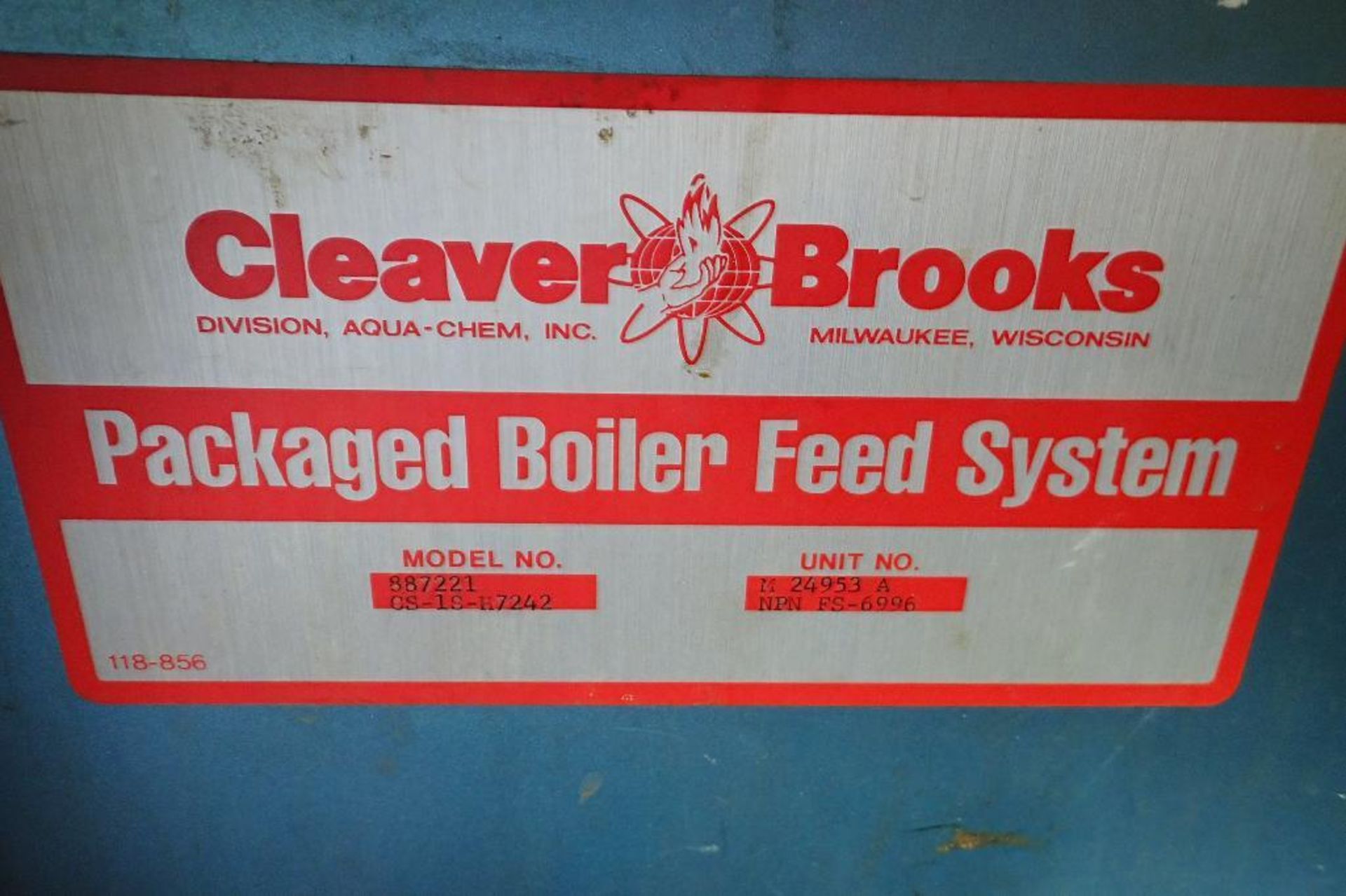 Cleaver Brooks package boiler feed system, Model 887221 CS-1S-H7242, 24 in. dia x 32 in. long **Rigg - Image 8 of 11