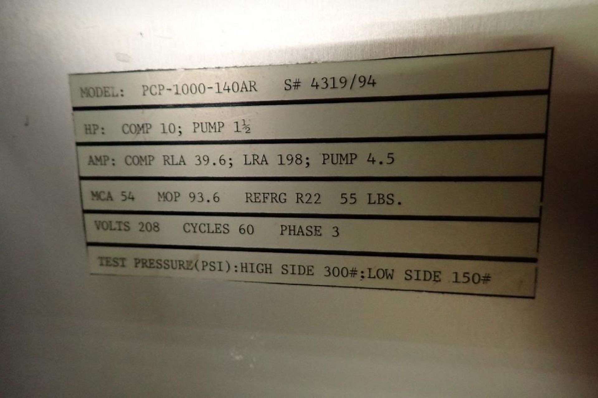 Champion water chiller, Model PCP-1000-140AR, SN 4319/94 **Rigging FEE: $175 ** - Image 6 of 7