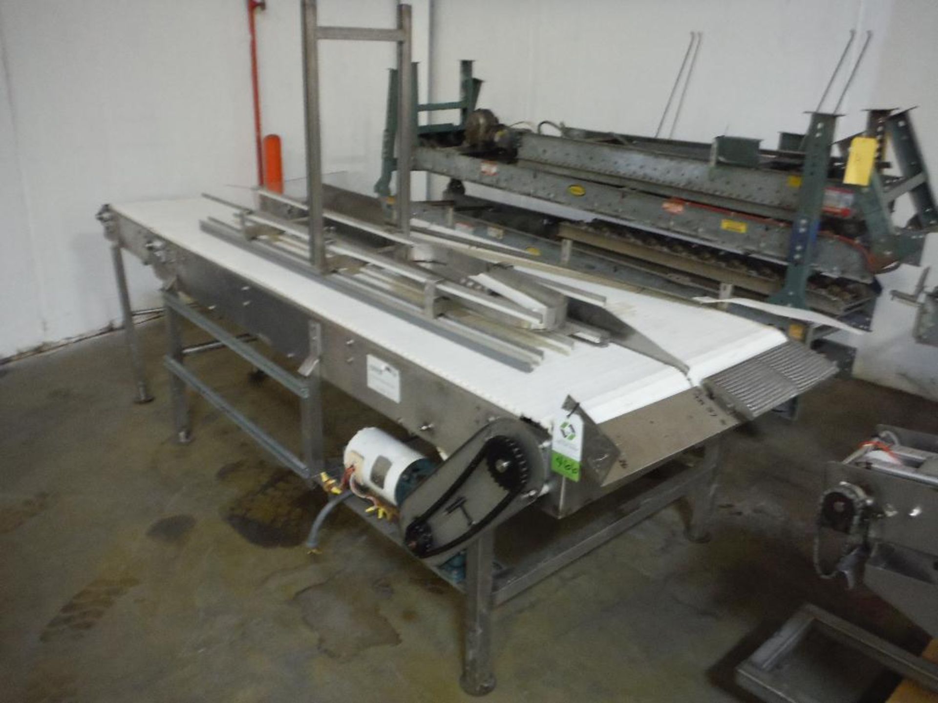 Arrowhead dual lane belt conveyor, 21 in. wide each, 118 in. long and 92 in. long, SS frame, motor a