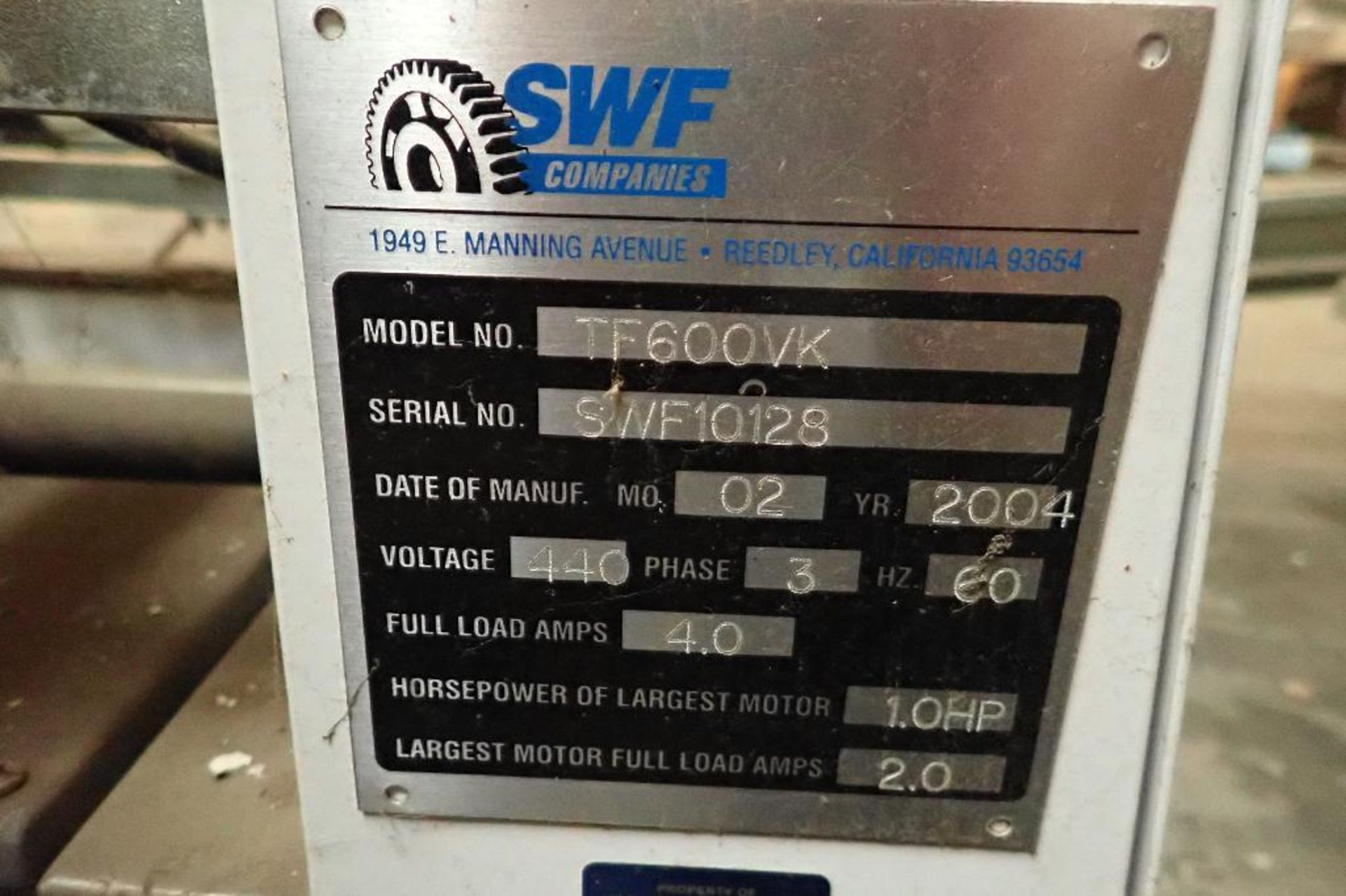 2004 SWF tray former, Model TF600VK, SN SWF10128, (2 skids) **Rigging FEE: $200 ** - Image 15 of 16