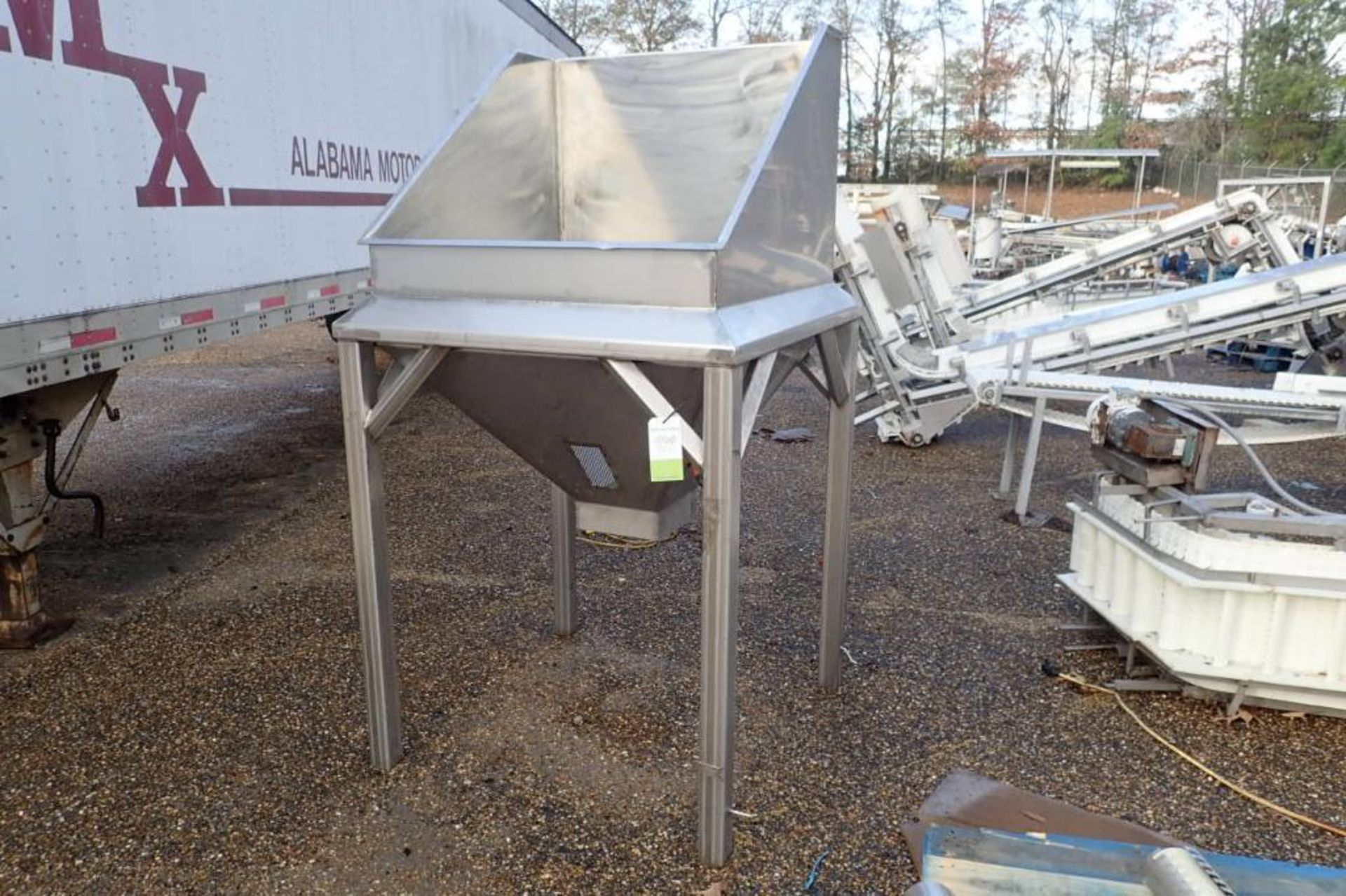 SS hopper, 42 in. x 42 in. x 60 in. tall, discharge 11.5 in. x 11.5 in. - ** Located in Dothan, Alab
