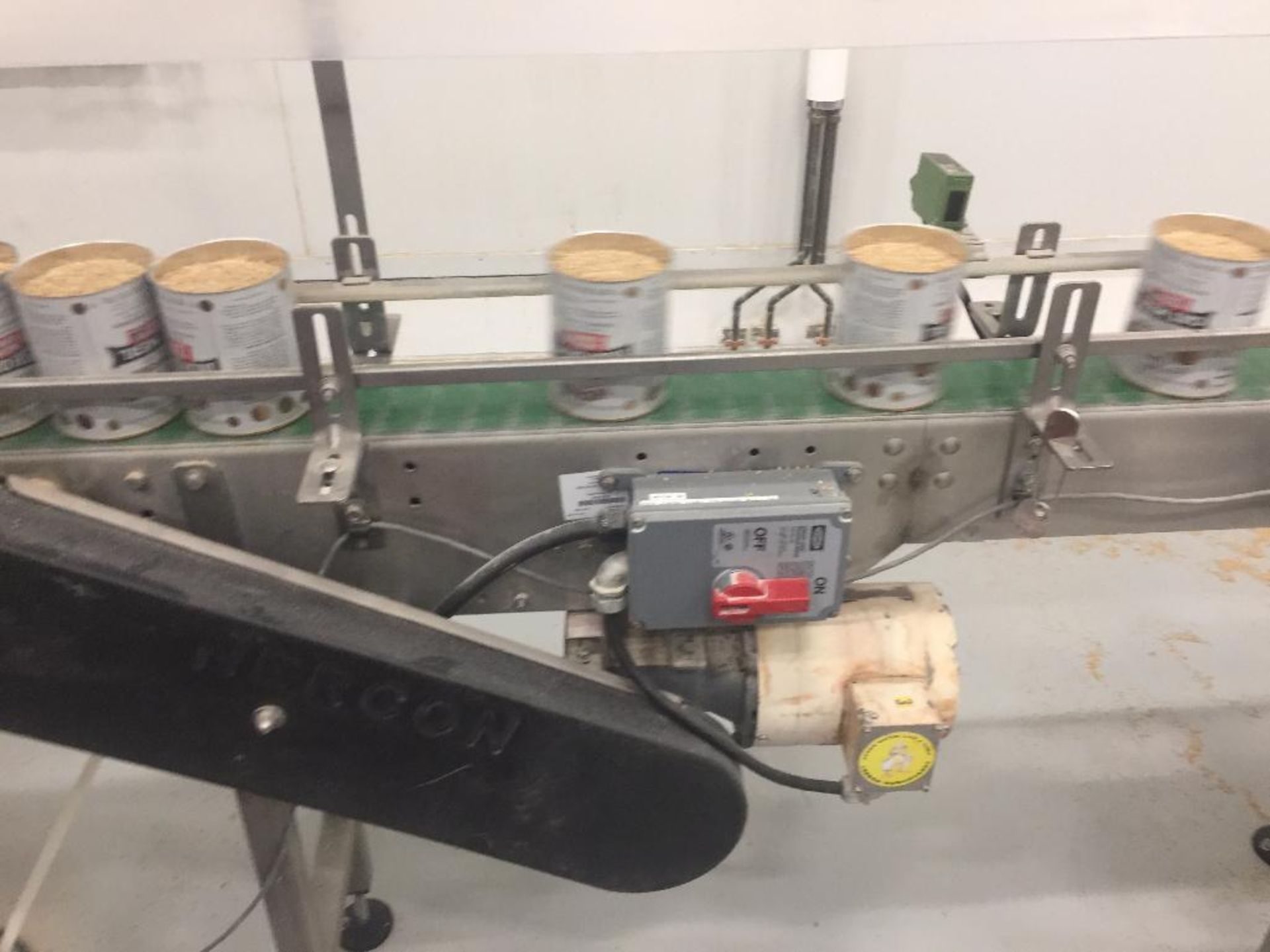SS conveyor, 120 in. x 4 1/2 in. table top chain belt, motor and drive. - ** Located in Medina, New - Image 2 of 3