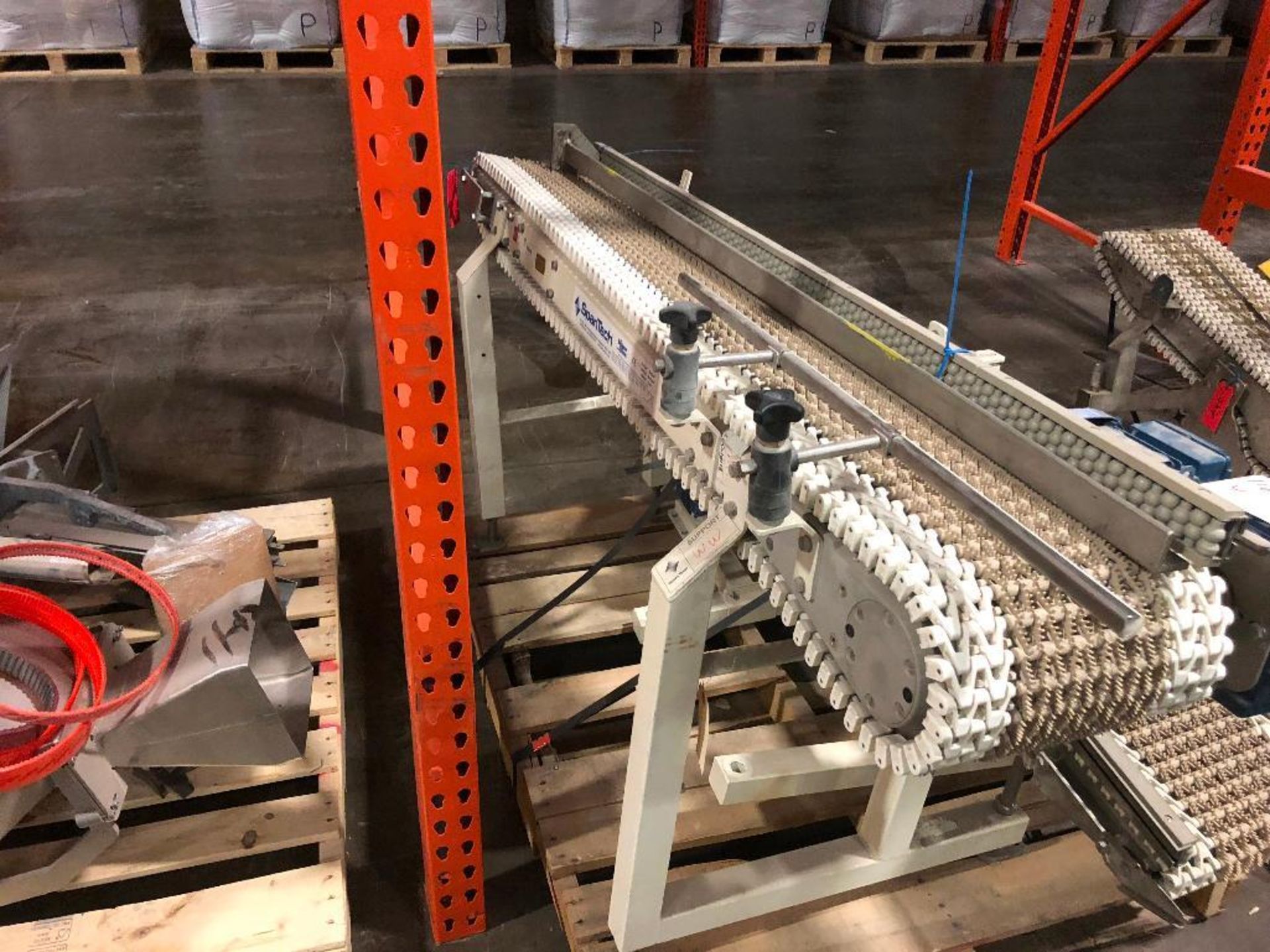 Spantech mild steel conveyor, 64 in. long x 11 in. wide x 30 in. tall, motor and drive. - ** Located - Image 2 of 6