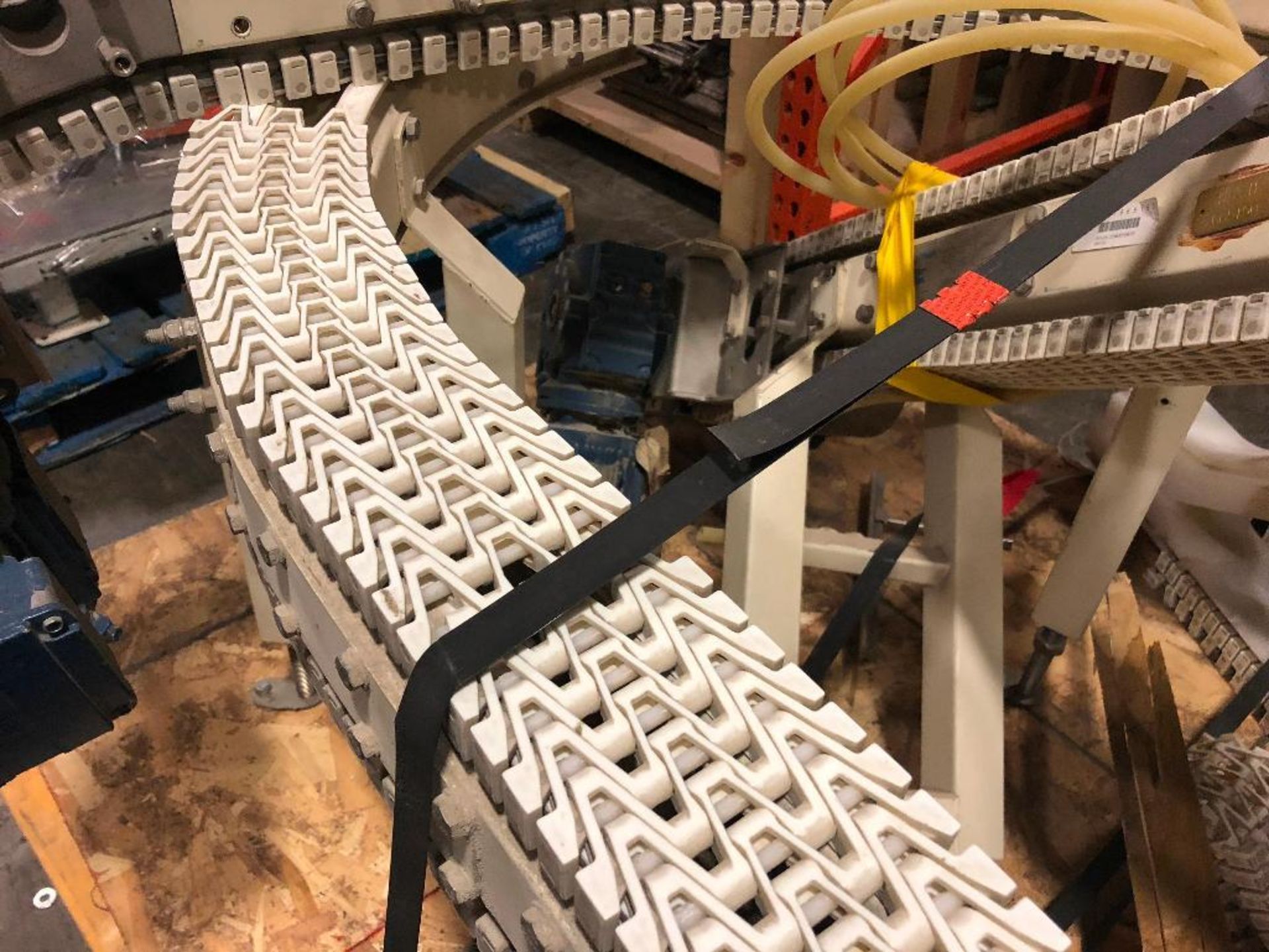 Spantech mild steel conveyor, 12 ft. long x 4 in. wide x 30 in. tall, 90 degree turn, with pass thro - Image 2 of 11