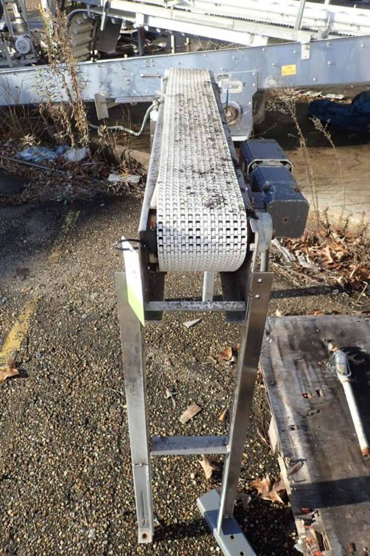 Plastic belt conveyor, 48 in. long x 6 in. wide x 44 in. tall, SS frame, motor and drive - ** Locate - Image 2 of 3