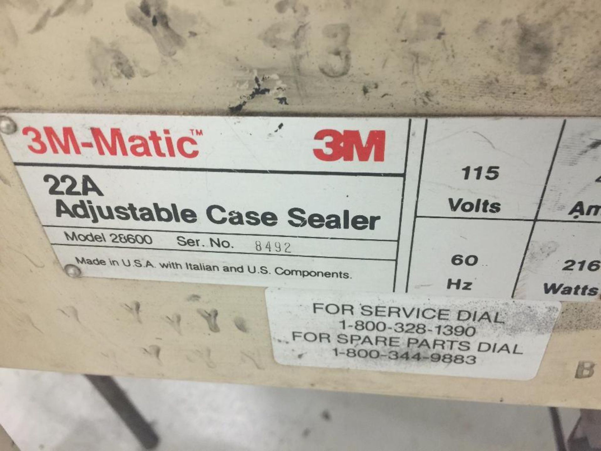 3M-Matic 22A adjustable case sealer, model 28600, s/n 8492, top and bottom tape heads. (TPR15) - ** - Image 4 of 4