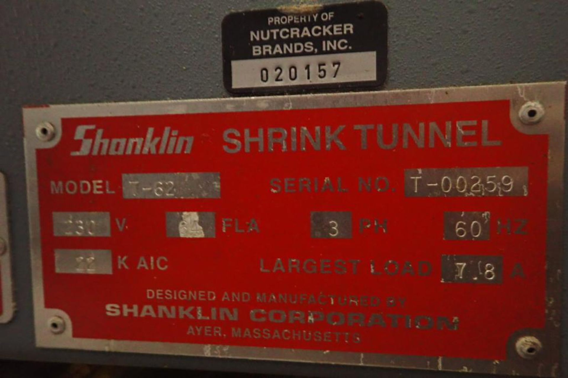 Shanklin heat tunnel, Model T-62, SN T-00259, aperture 18 in. wide x 11 in. tall, 61 in. long tunnel - Image 7 of 7