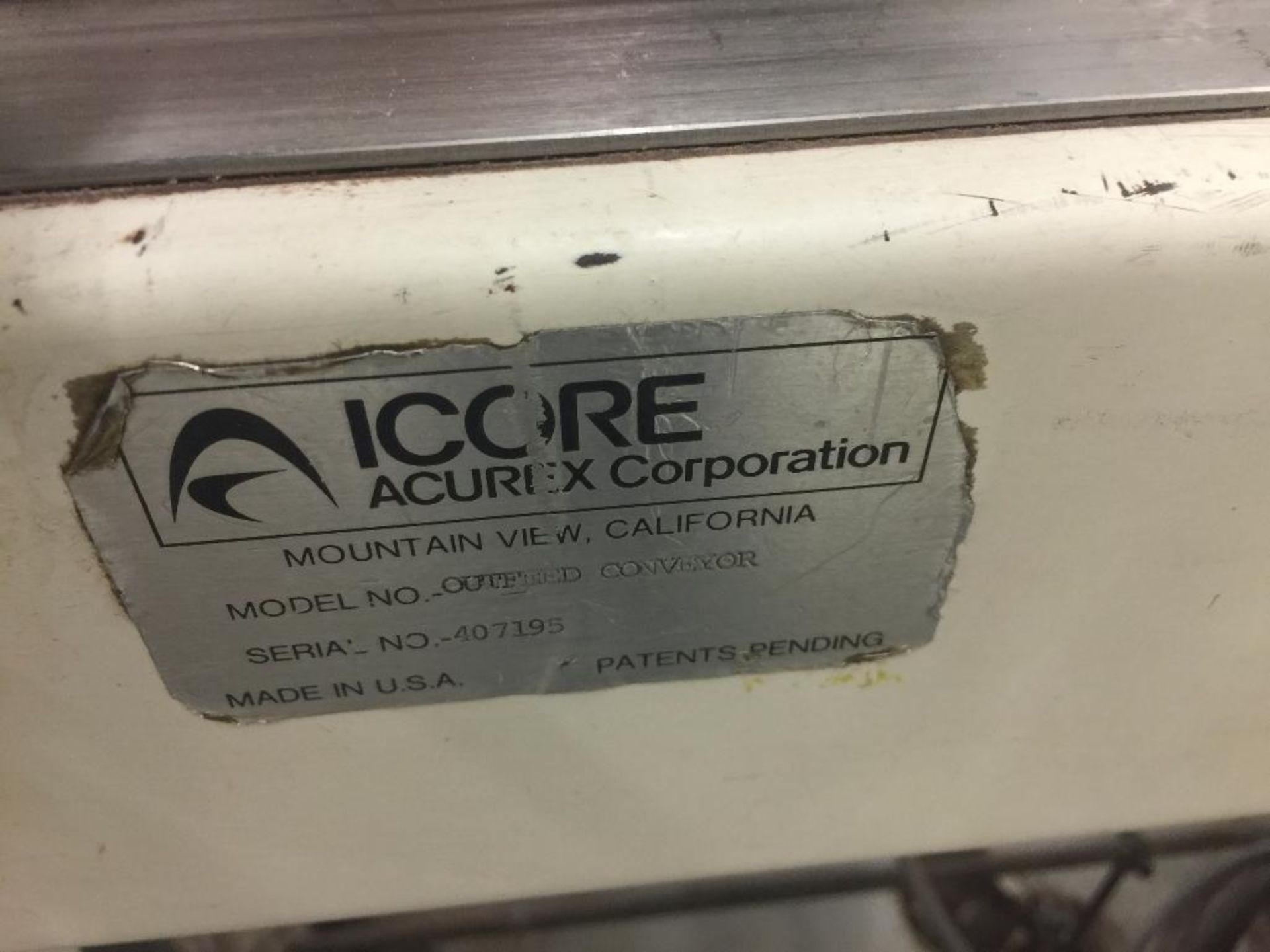 Icore mild steel lane conveyor, 30 in. x 6 in., white belt, motor and drive. - ** Located in Medina, - Image 3 of 4