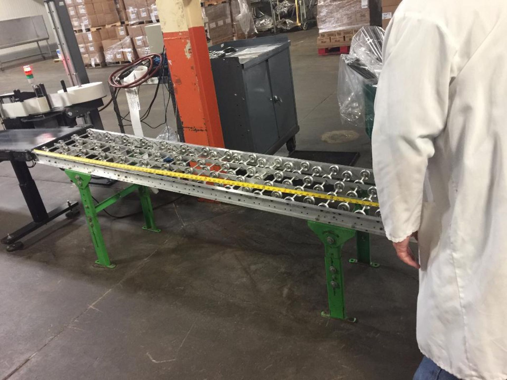 Gravity skate conveyor, 84 in. x 16 in. wide, adjustable legs. - ** Located in South Beloit, Illinoi