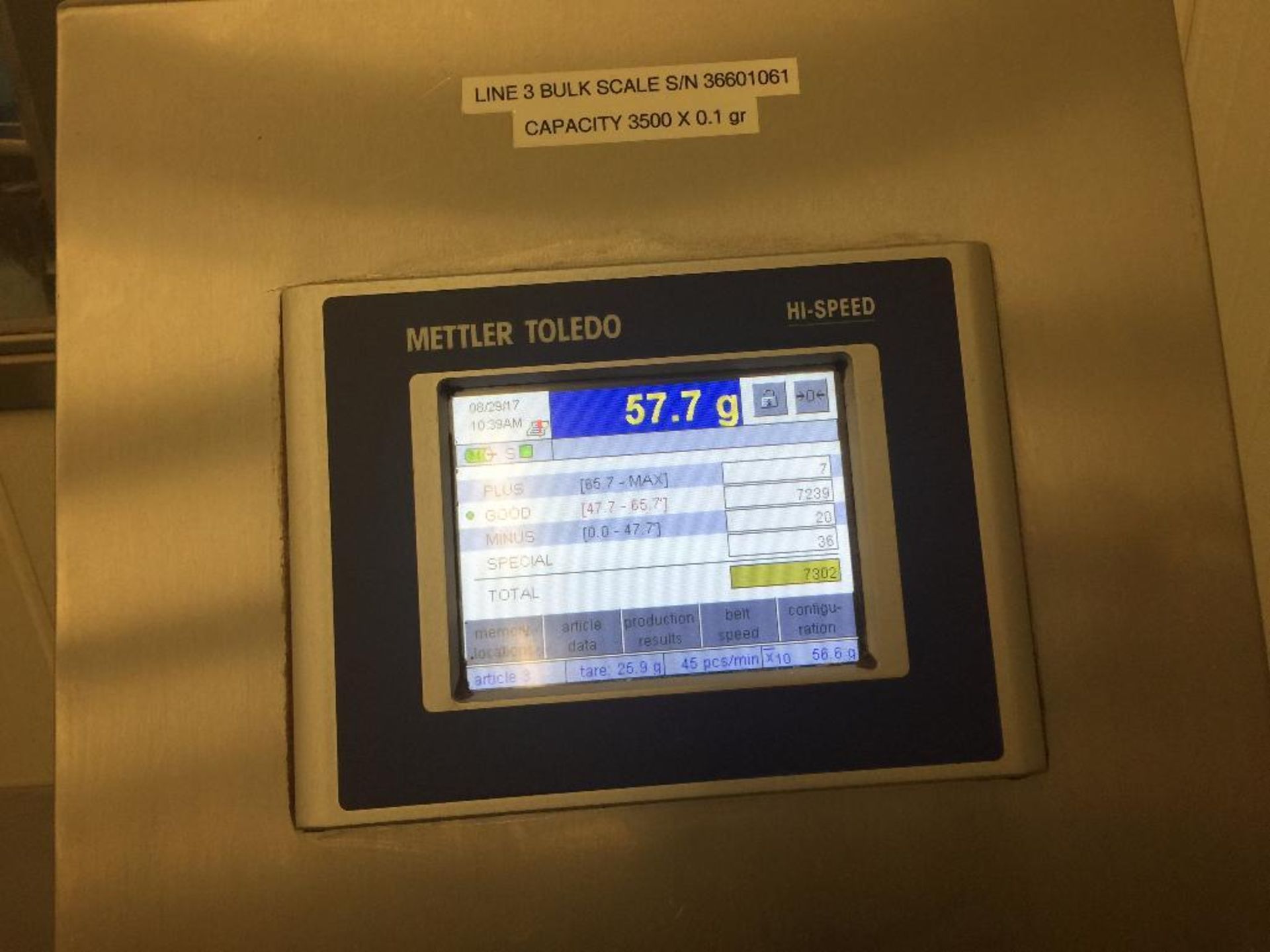 Mettler Toledo high speed checkweigher, s/n 36601061, 3500 x 0.1 gr capacity, left to right with rej - Bild 4 aus 4