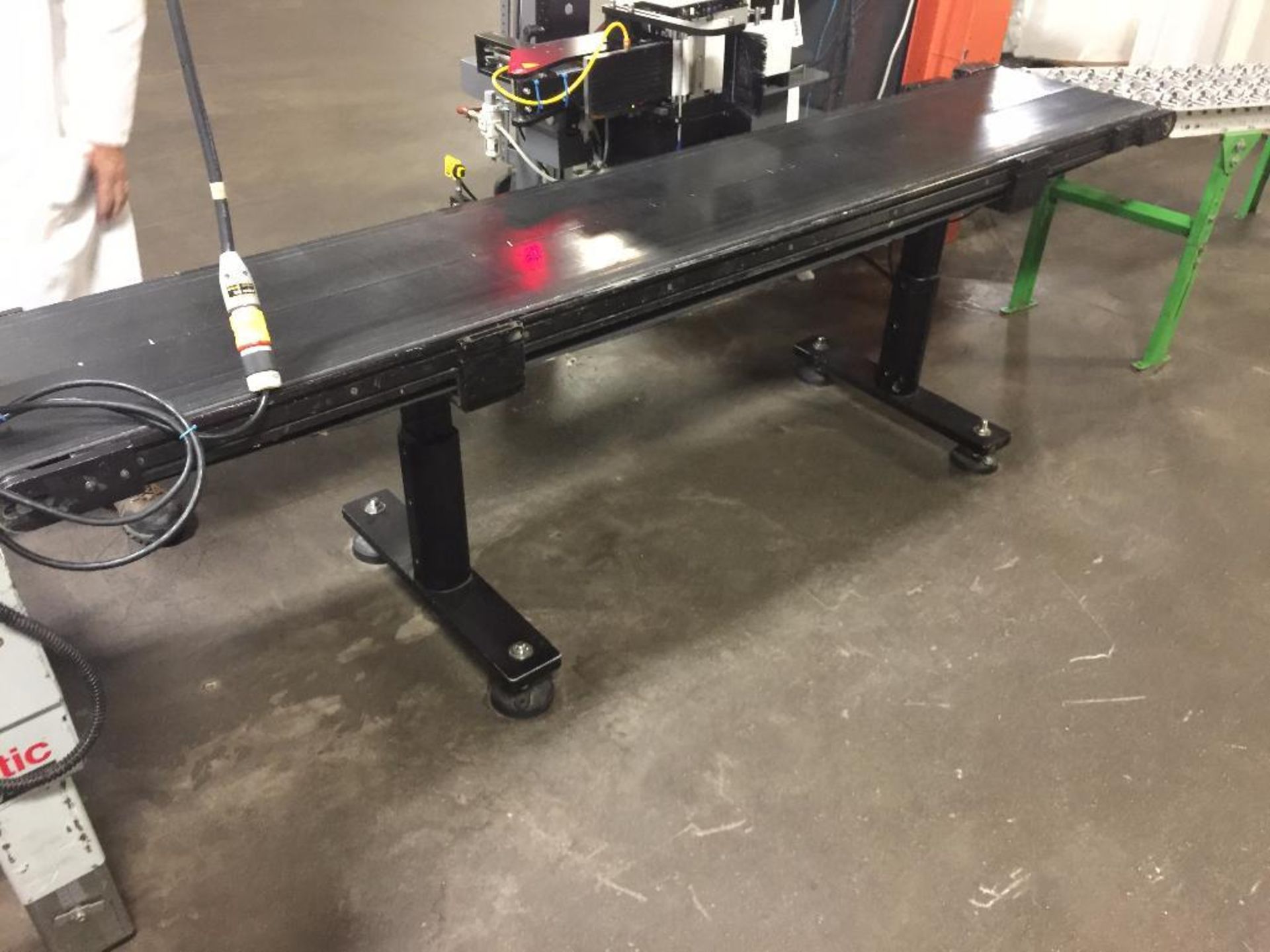 Conveyor, 96 in. x 16 in. x 27 in. tall, black rubber belt, motor and drive. - ** Located in South B