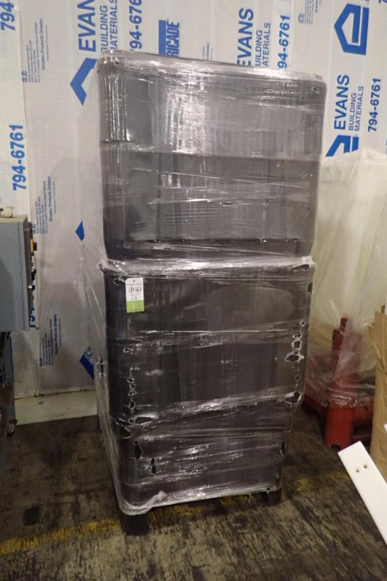 (2) new poly totes, 64 in. long x 44 in. wide x 60 in. tall, on steel cart - ** Located in Dothan, A