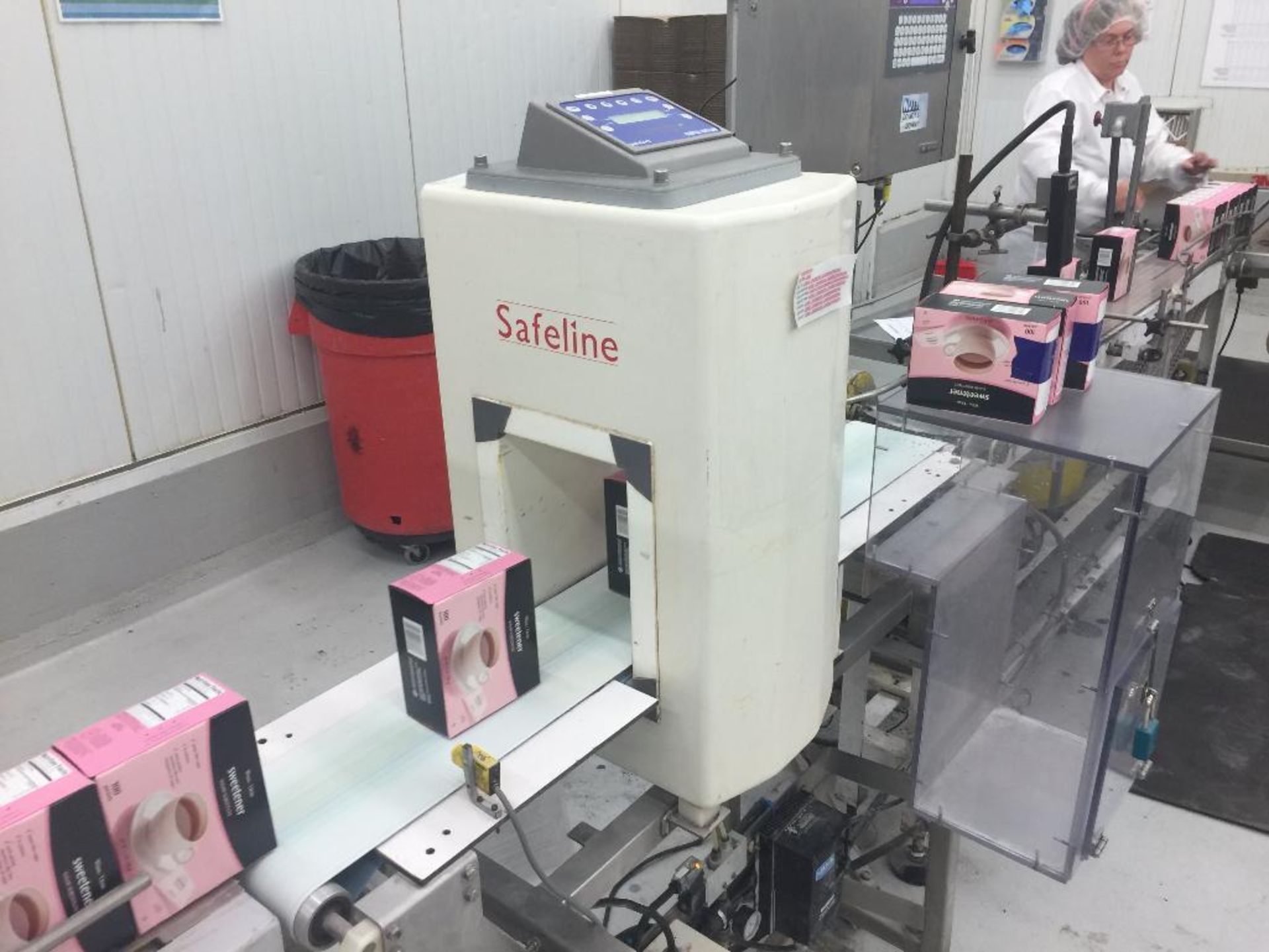 Safeline metal detector, s/n 179165, 7 in. wide x 9 in. tall, on conveyor with reject. - ** Located