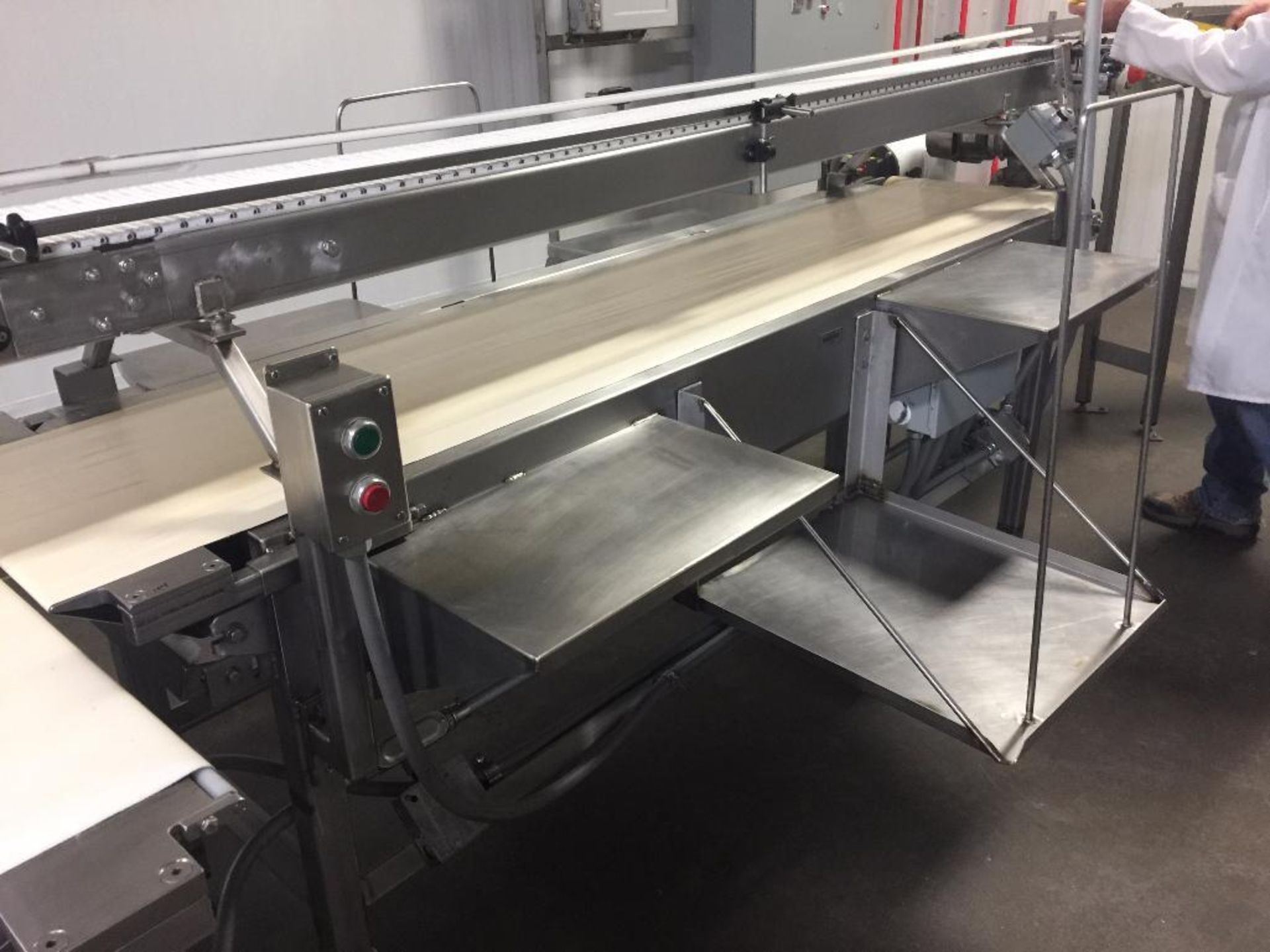 SS conveyor, 93 in. x 17 in. x 37 in. tall, white vinyl belt, motor and drive. - ** Located in South - Image 2 of 5