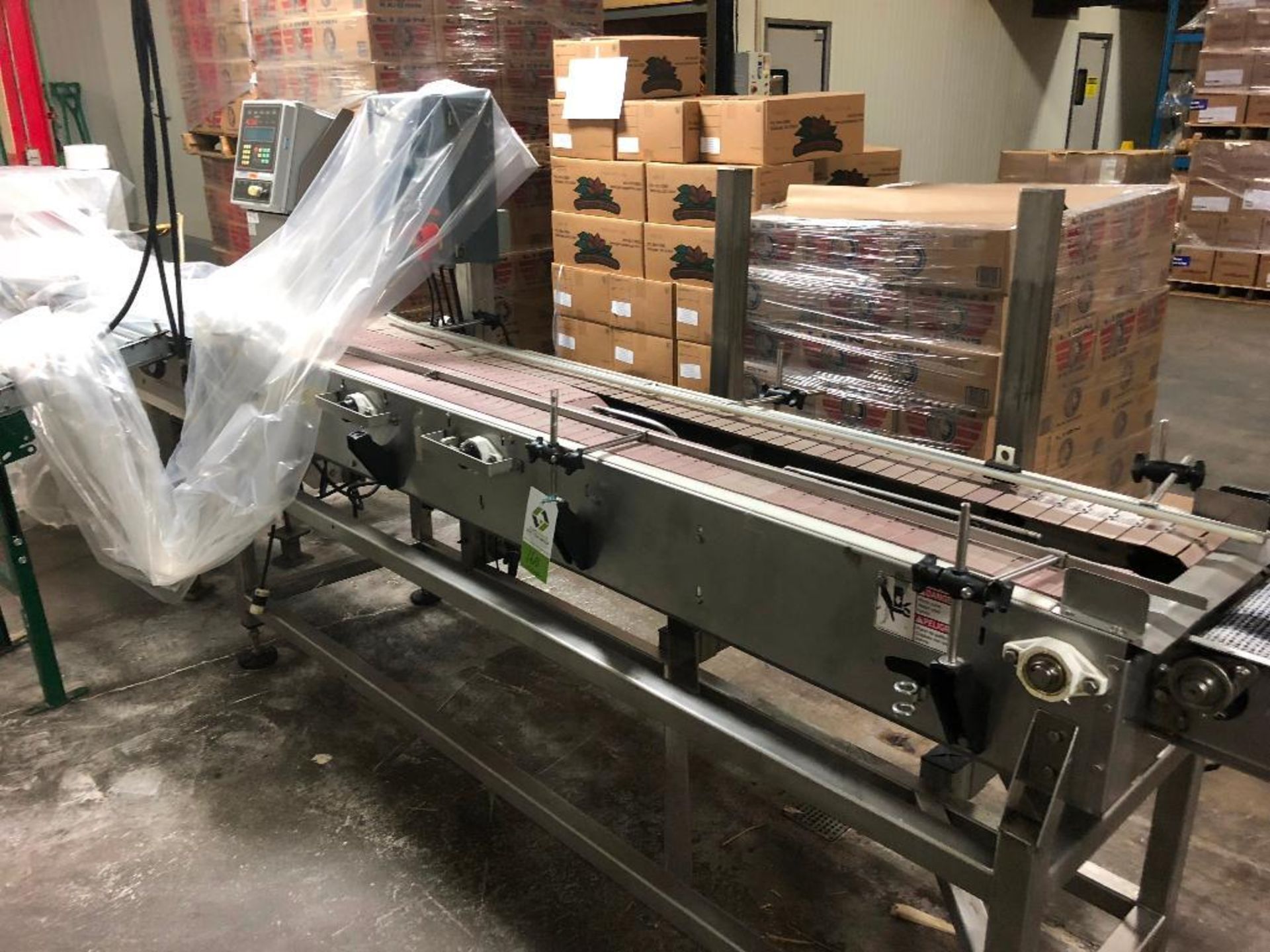 SS conveyor, 93 in. x 16 1/2 in. and 3 belts, motors and drives. - ** Located in South Beloit, Illin - Image 14 of 17