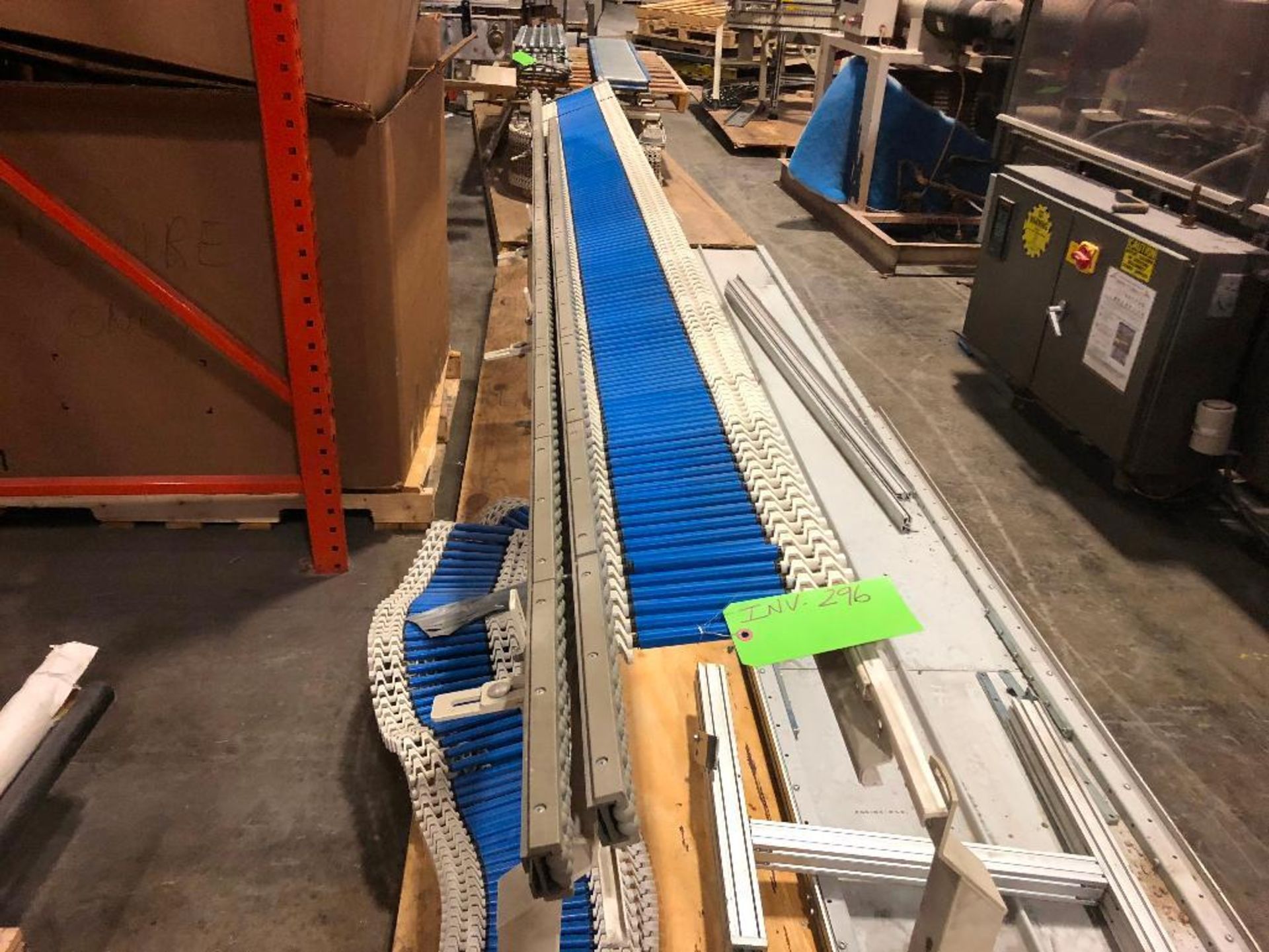 Spantech mild steel conveyor frame only, 14 ft. long x 11 in. wide x 31 in. tall, no drive, no sproc