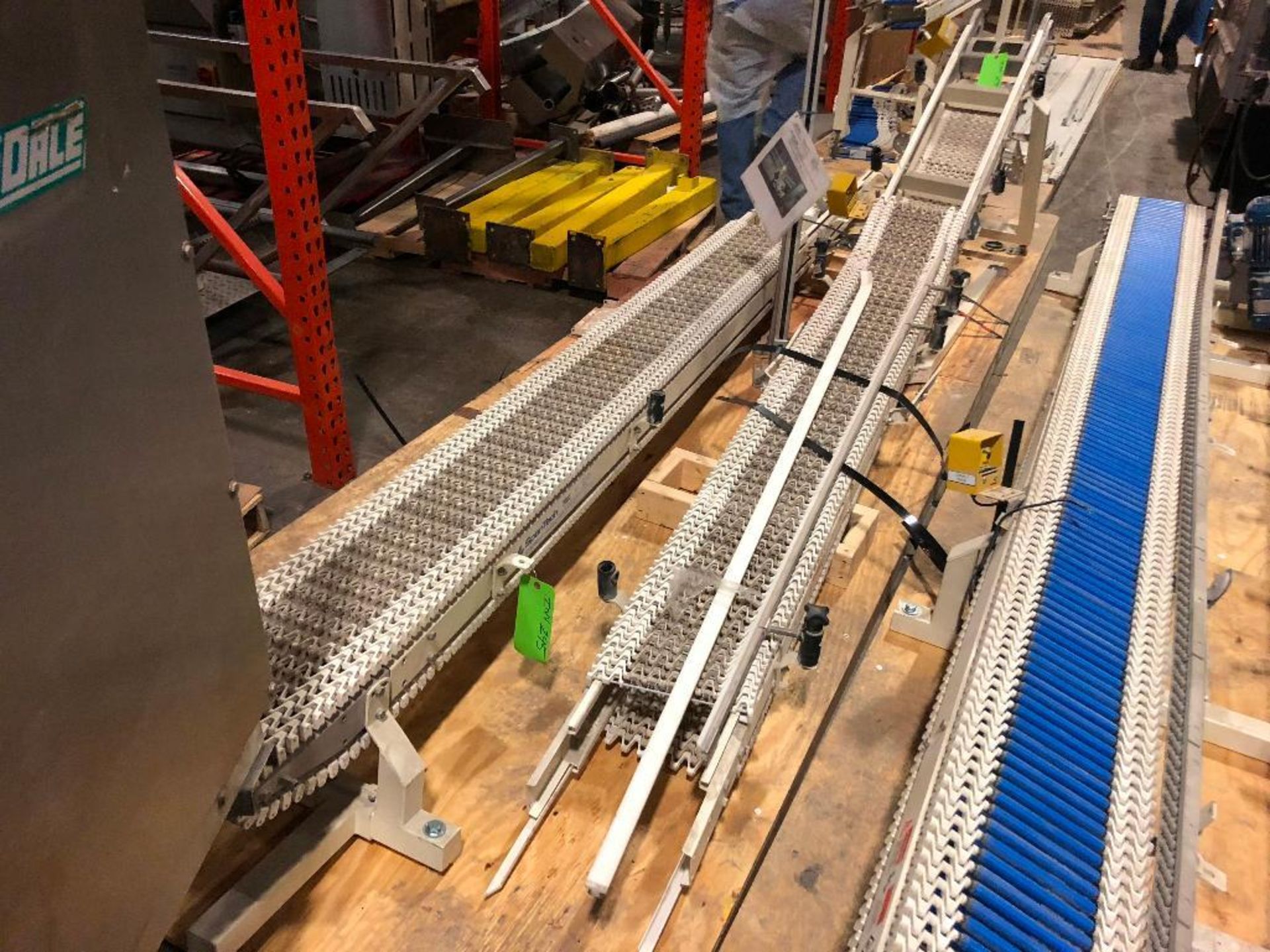 Spantech mild steel conveyor, 23 ft. long x 11 in. wide x 36 in. tall, gripper style belt, motor and