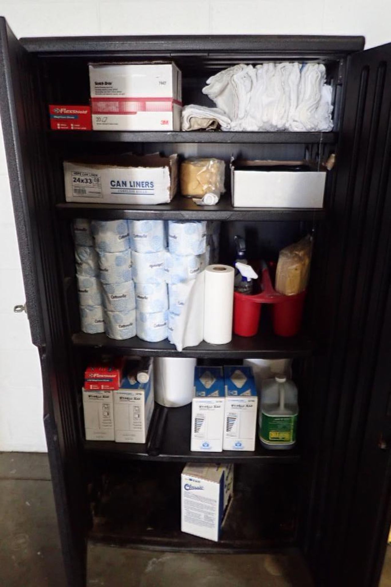 Plastic 2-door cabinet w/ cleaning supplies {Located in Plymouth, IN} - Image 4 of 6