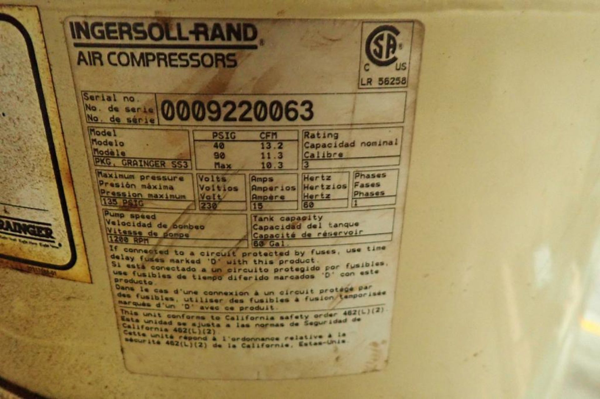 Ingersoll-Rand 60 gal. vertical air compressor {Located in Plymouth, IN} - Image 7 of 8