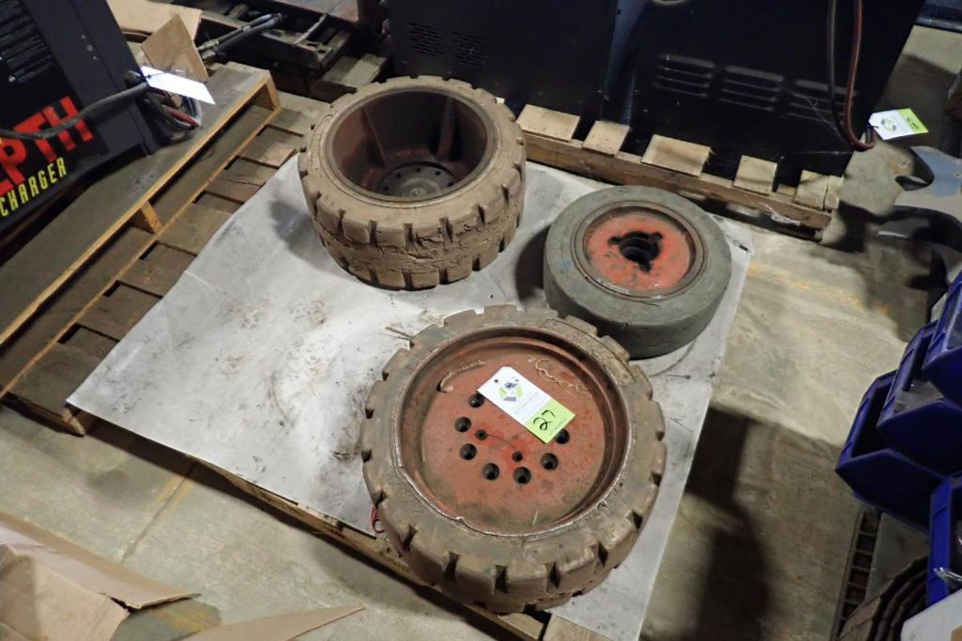 (3) Pallets of forklift rims and tires {Located in Plymouth, IN}