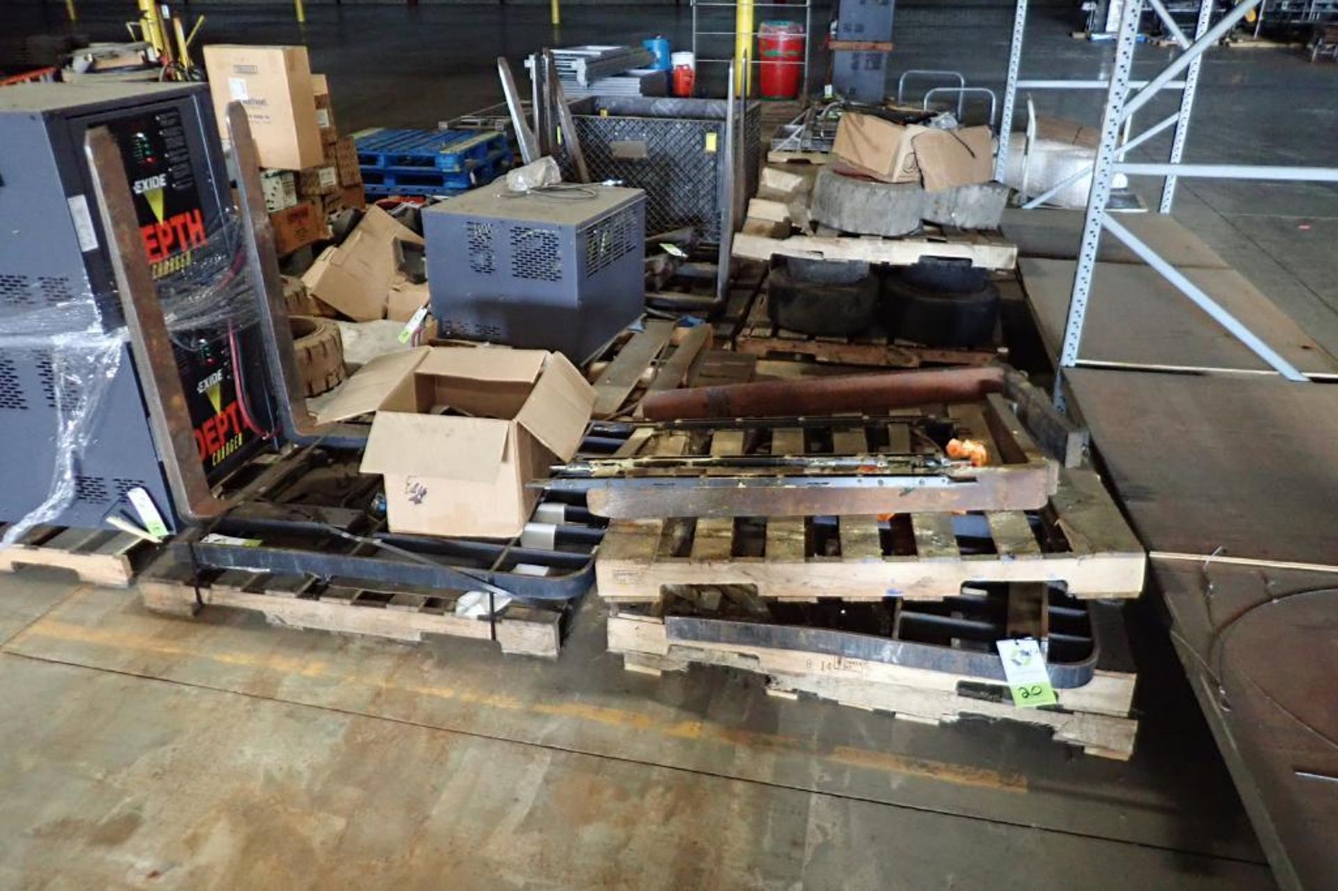 (3) Forklift bump racks and (2) sets of 42 in. long forks {Located in Plymouth, IN}