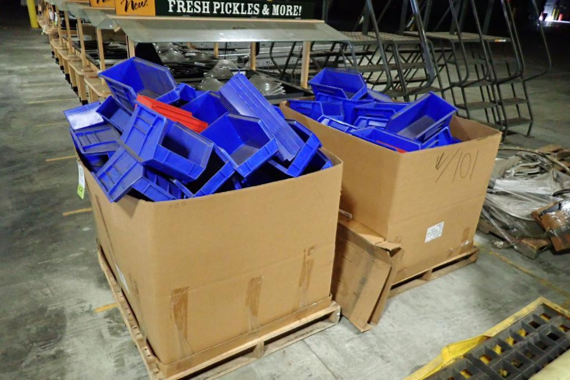 (2) Totes of various size plastic parts bins {Located in Plymouth, IN}