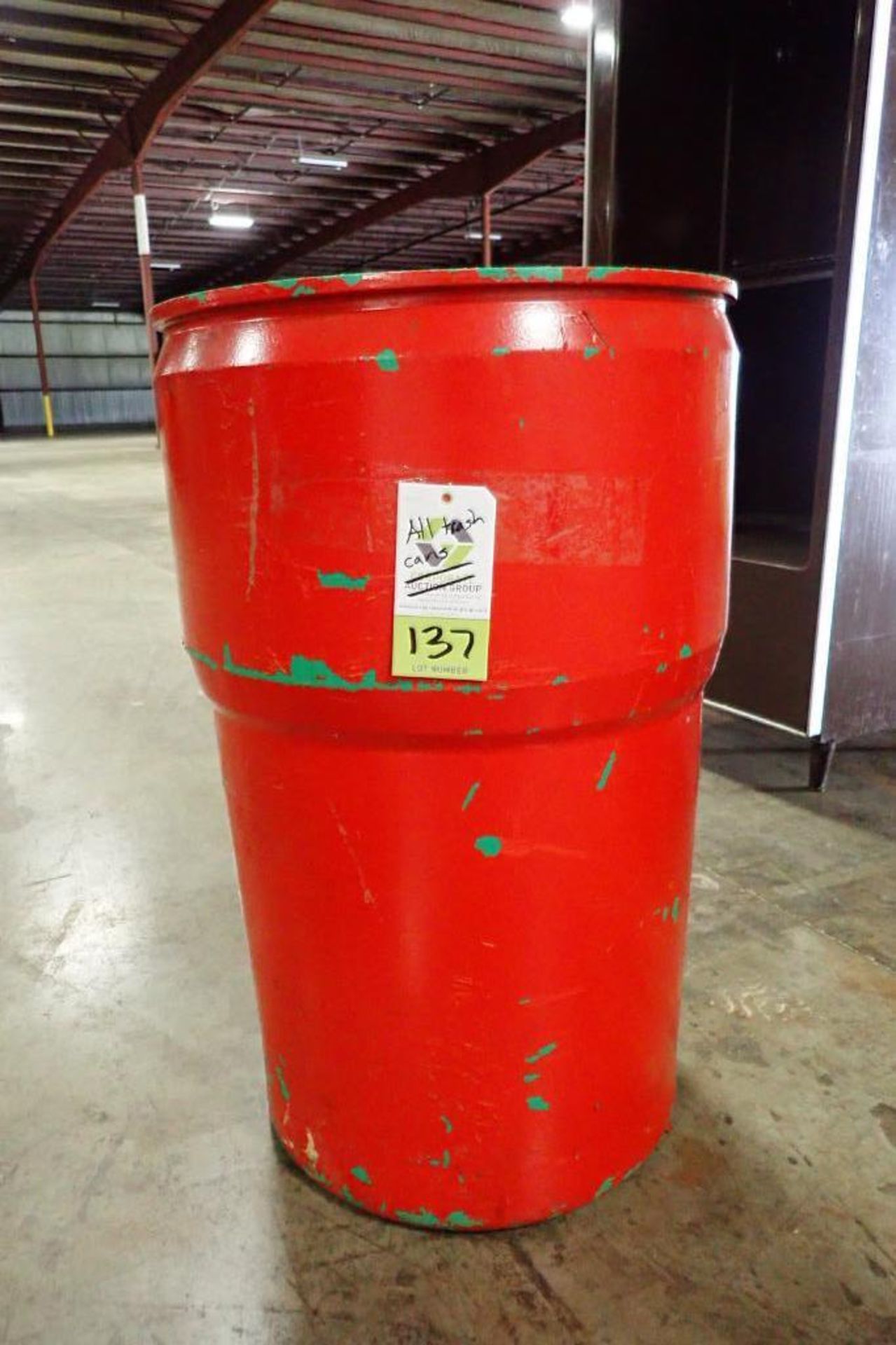 Approx. (40) red trash cans {Located in Plymouth, IN}