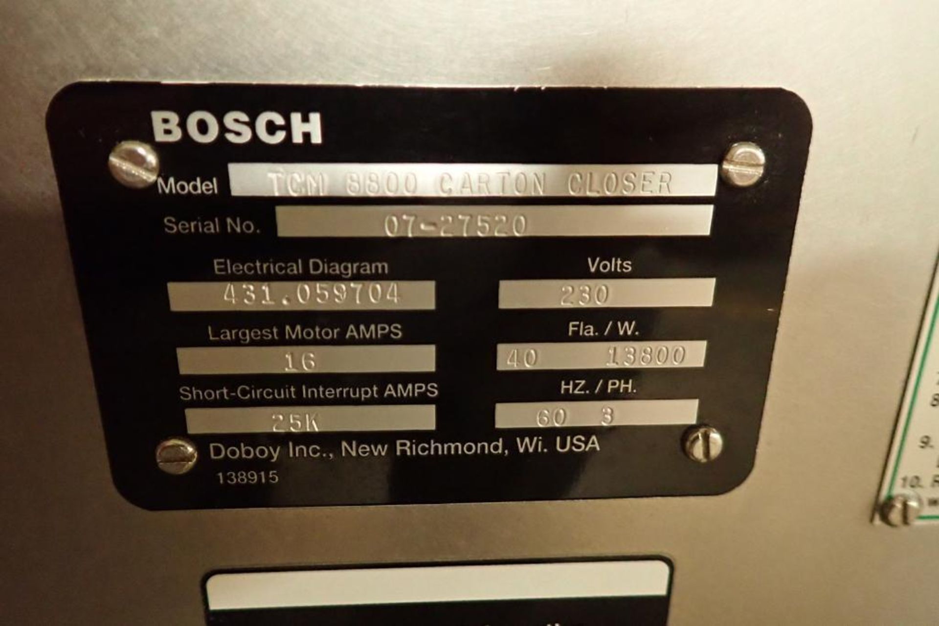 Bosch Doboy TCM 8800 carton closer {Located in Indianapolis, IN} - Bild 18 aus 19