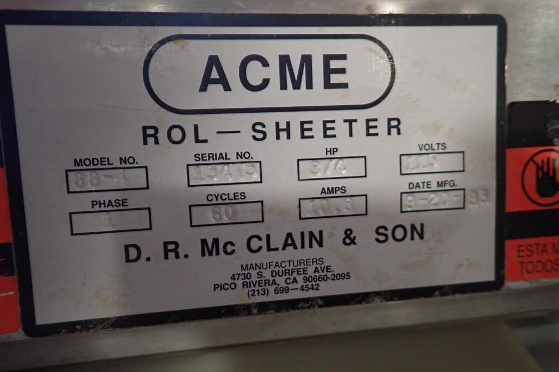 1993 Acme rol sheeter {Located in Indianapolis, IN} - Image 7 of 8